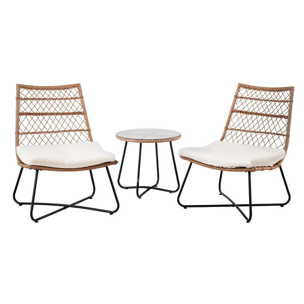 3PC Outdoor Setting Wicker Bistro Set Table Chairs Patio Furniture Brown - Furniture > Outdoor > Outdoor Benches - Rivercity House & Home Co. (ABN 18 642 972 209) - Affordable Modern Furniture Australia