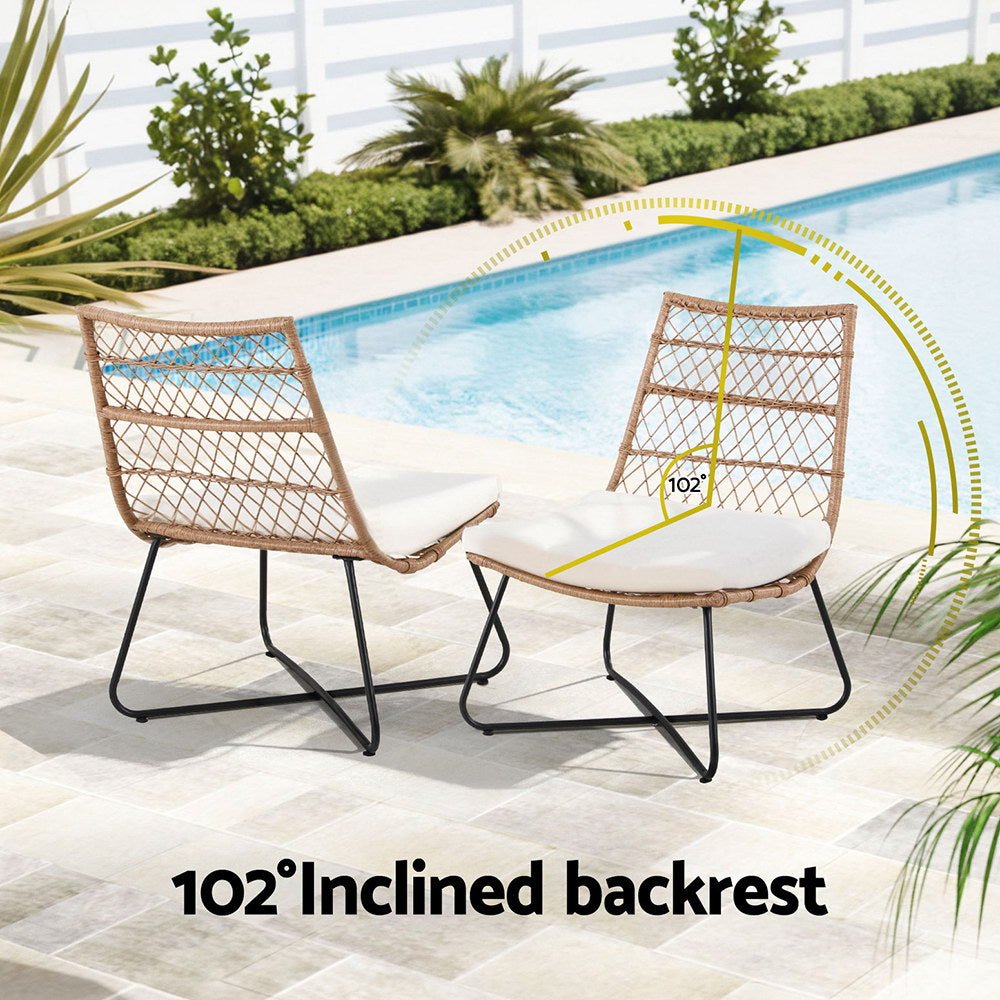 3PC Outdoor Setting Wicker Bistro Set Table Chairs Patio Furniture Brown - Furniture > Outdoor > Outdoor Benches - Rivercity House & Home Co. (ABN 18 642 972 209) - Affordable Modern Furniture Australia