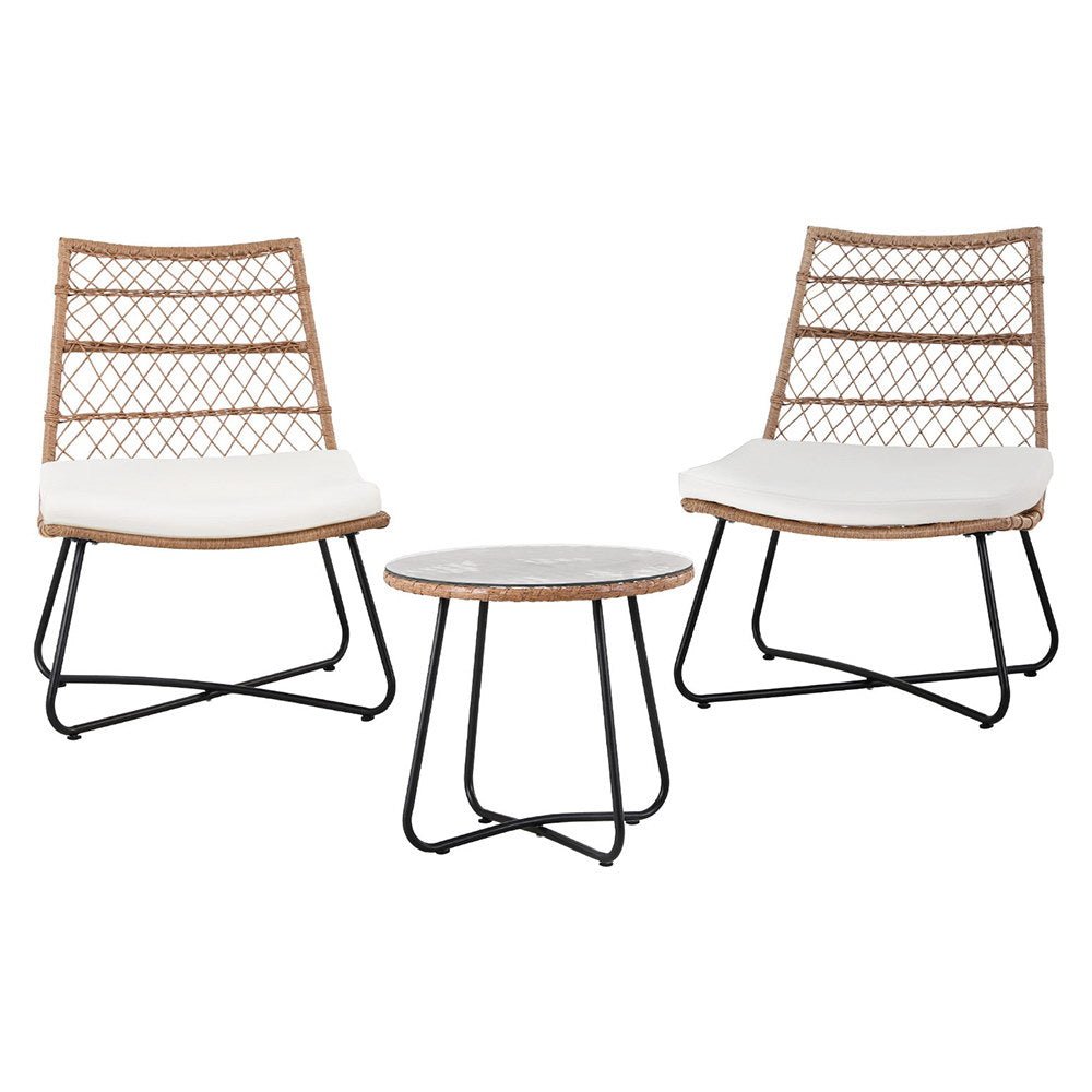 3PC Outdoor Setting Wicker Bistro Set Table Chairs Patio Furniture Brown - Furniture > Outdoor > Outdoor Benches - Rivercity House & Home Co. (ABN 18 642 972 209) - Affordable Modern Furniture Australia