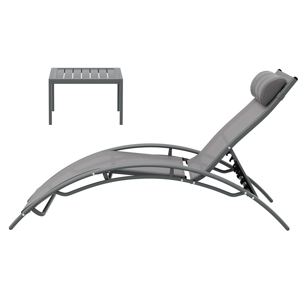 3PC Sun Lounge Outdoor Lounger Steel Table Chairs Patio Furniture Grey - Furniture > Outdoor - Rivercity House & Home Co. (ABN 18 642 972 209) - Affordable Modern Furniture Australia