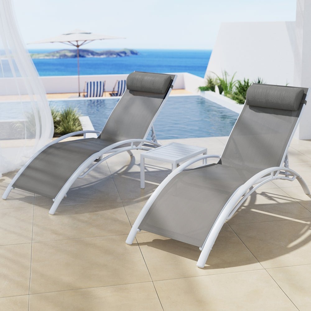 3PC Sun Lounge Outdoor Lounger Table Chairs Steel Patio Furniture Garden - Furniture > Outdoor > Outdoor Sofas & Lounge Sets - Rivercity House & Home Co. (ABN 18 642 972 209) - Affordable Modern Furniture Australia