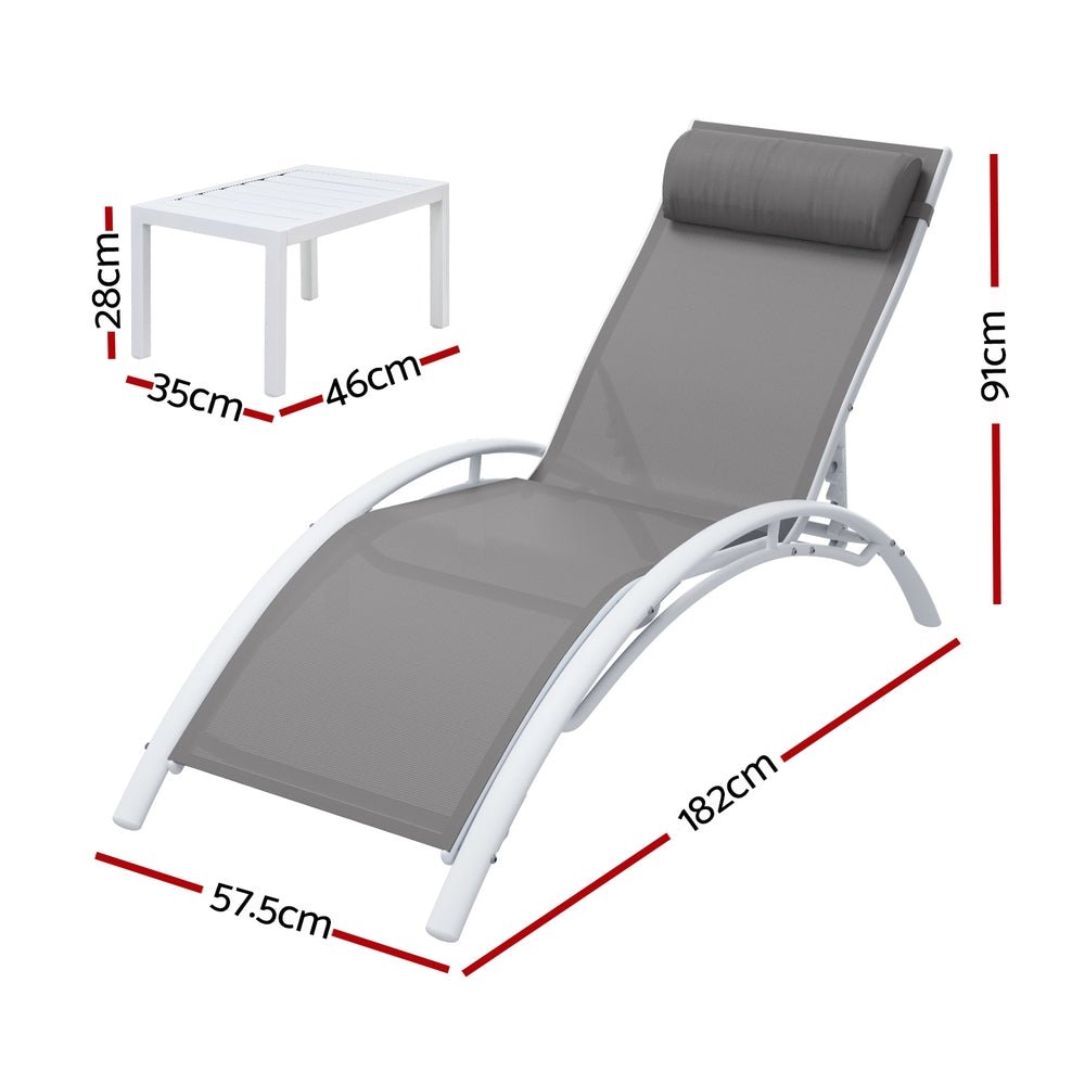 3PC Sun Lounge Outdoor Lounger Table Chairs Steel Patio Furniture Garden - Furniture > Outdoor > Outdoor Sofas & Lounge Sets - Rivercity House & Home Co. (ABN 18 642 972 209) - Affordable Modern Furniture Australia