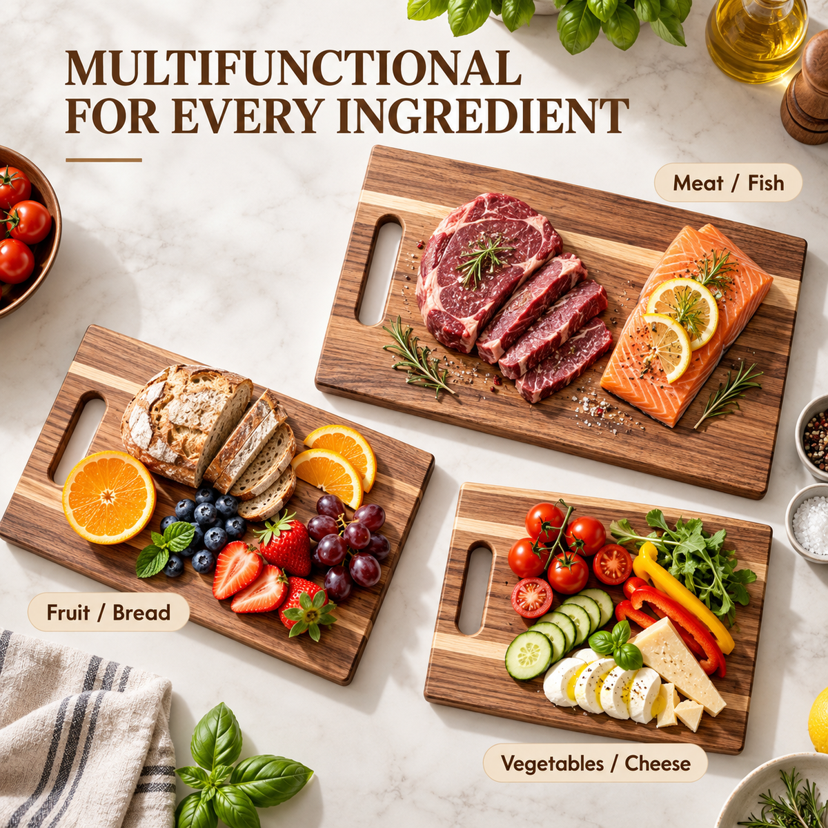 3Pcs Acacia Wood Cutting Board Set with Storage Stand for Kitchen Food Preparation - Home & Garden > Kitchenware > Kitchen Utensils - Rivercity House & Home Co. (ABN 18 642 972 209) - Affordable Modern Furniture Australia