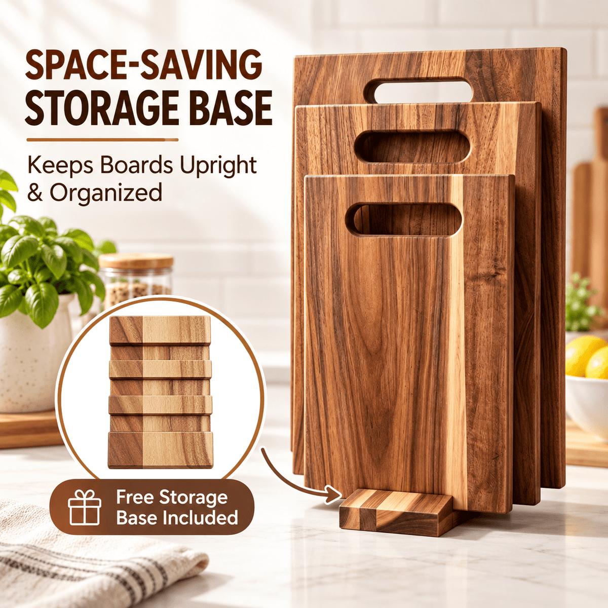 3Pcs Acacia Wood Cutting Board Set with Storage Stand for Kitchen Food Preparation - Home & Garden > Kitchenware > Kitchen Utensils - Rivercity House & Home Co. (ABN 18 642 972 209) - Affordable Modern Furniture Australia