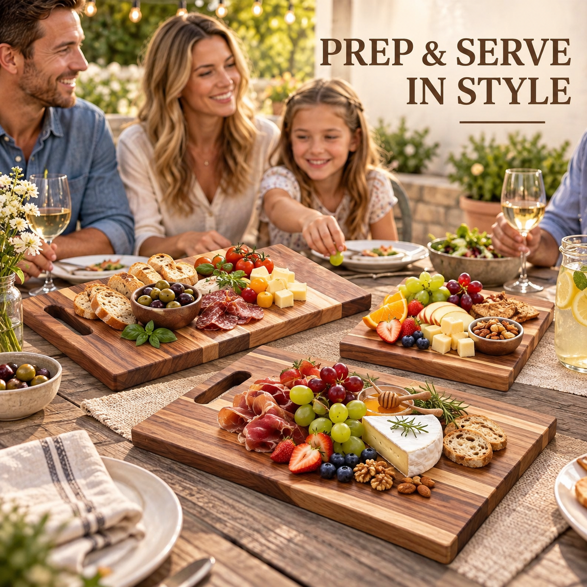 3Pcs Acacia Wood Cutting Board Set with Storage Stand for Kitchen Food Preparation - Home & Garden > Kitchenware > Kitchen Utensils - Rivercity House & Home Co. (ABN 18 642 972 209) - Affordable Modern Furniture Australia
