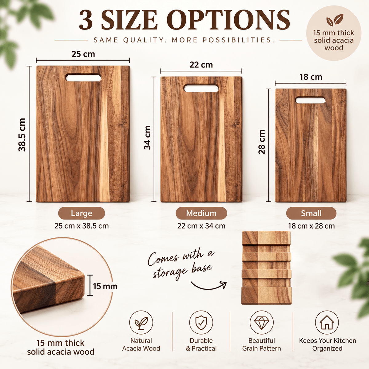 3Pcs Acacia Wood Cutting Board Set with Storage Stand for Kitchen Food Preparation - Home & Garden > Kitchenware > Kitchen Utensils - Rivercity House & Home Co. (ABN 18 642 972 209) - Affordable Modern Furniture Australia