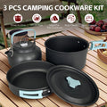3Pcs Lightweight Anodised Aluminium Camping Cooking Set with Heat-Resistant Handles - Silver