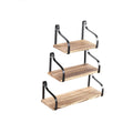 3PCS Floating Shelf Brackets with Metal Backrest - Natural Wood