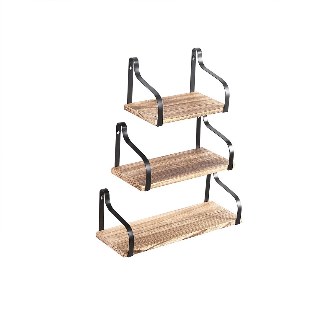 3PCS Floating Shelf Brackets with Metal Backrest - Natural Wood - Rivercity House & Home Co. (ABN 18 642 972 209) - Affordable Modern Furniture Australia