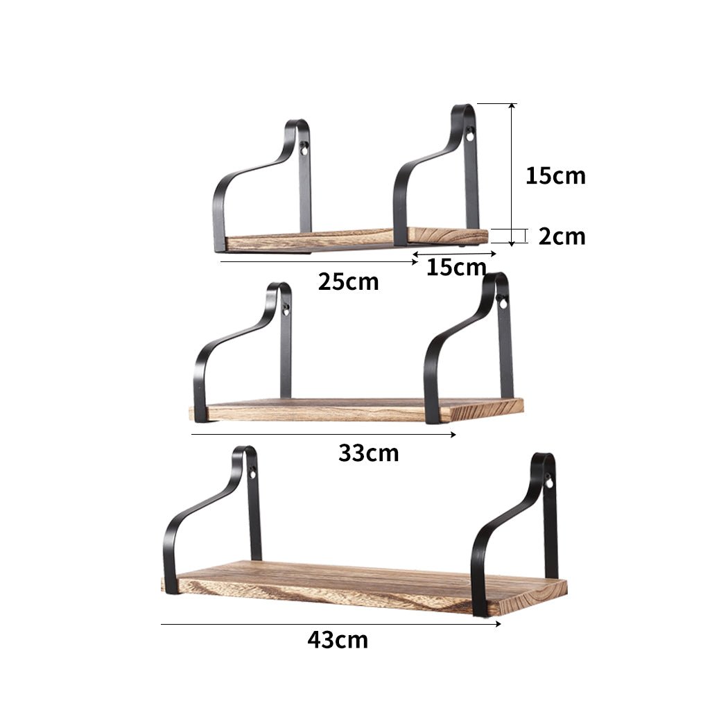 3PCS Floating Shelf Brackets with Metal Backrest - Natural Wood - Rivercity House & Home Co. (ABN 18 642 972 209) - Affordable Modern Furniture Australia