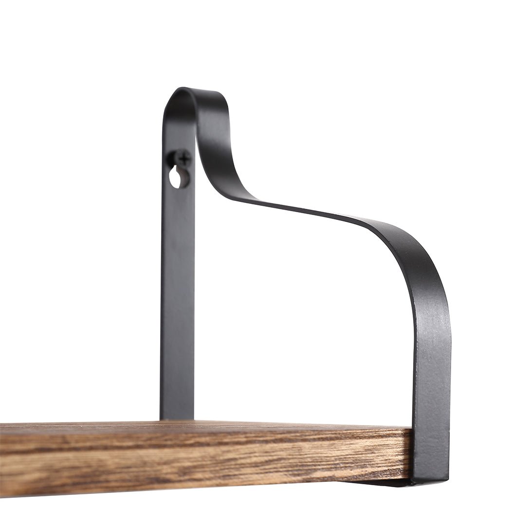 3PCS Floating Shelf Brackets with Metal Backrest - Natural Wood - Rivercity House & Home Co. (ABN 18 642 972 209) - Affordable Modern Furniture Australia