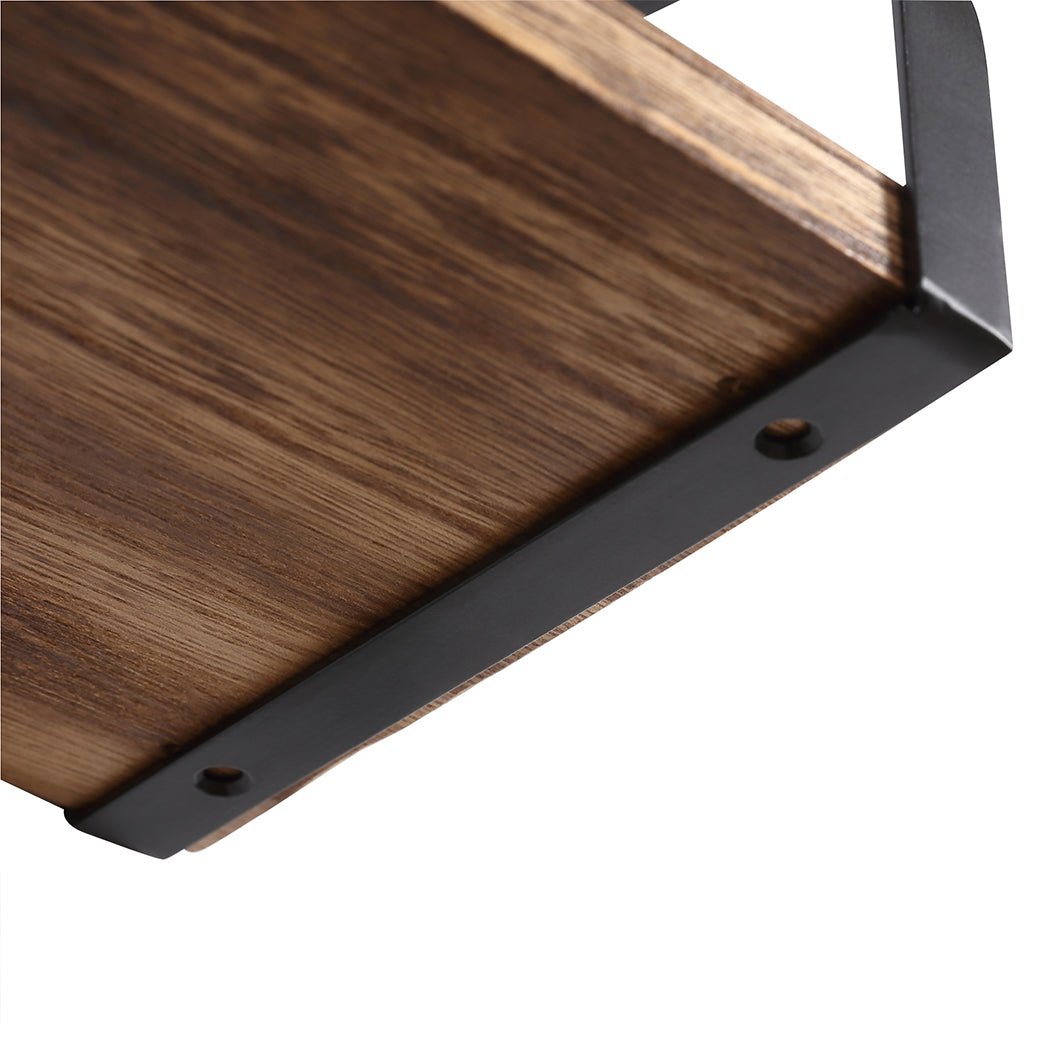 3PCS Floating Shelf Brackets with Metal Backrest - Natural Wood - Rivercity House & Home Co. (ABN 18 642 972 209) - Affordable Modern Furniture Australia