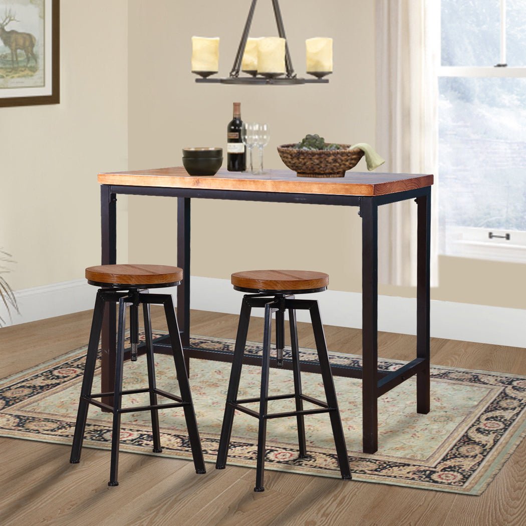 3pcs Industrial Bar Table and Bar Stools Set - Natural Wood - Rivercity House & Home Co. (ABN 18 642 972 209) - Affordable Modern Furniture Australia