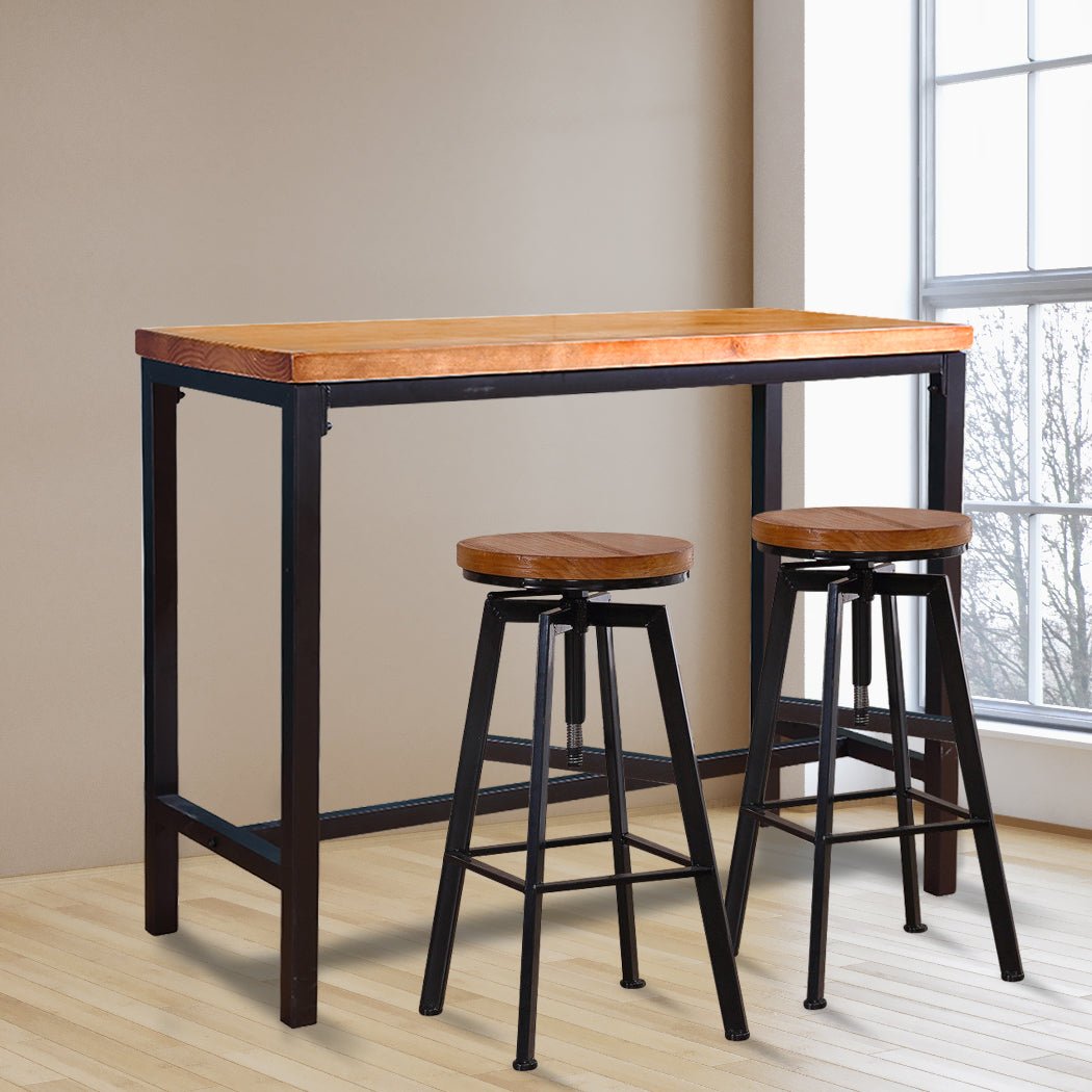 3pcs Industrial Bar Table and Bar Stools Set - Natural Wood - Rivercity House & Home Co. (ABN 18 642 972 209) - Affordable Modern Furniture Australia