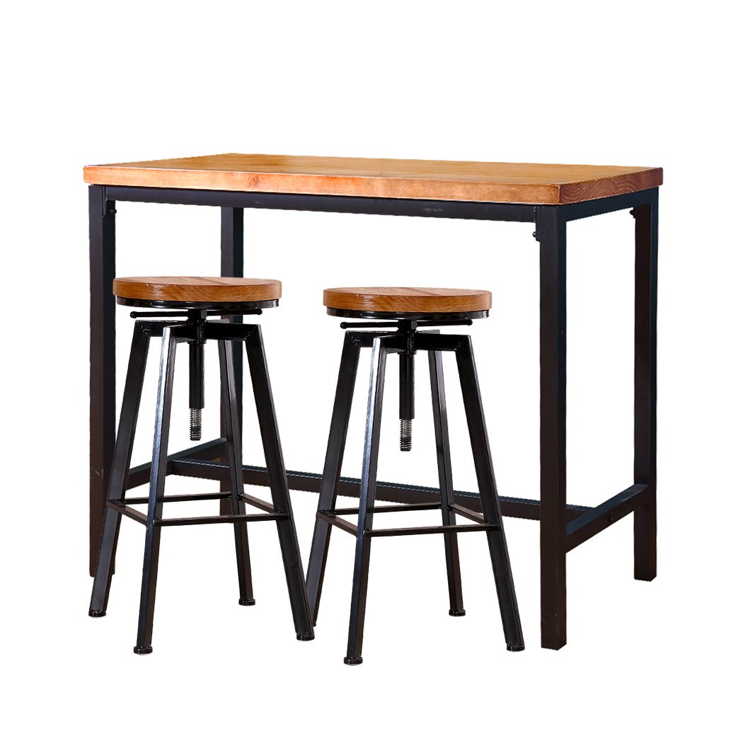 3pcs Industrial Bar Table and Bar Stools Set - Natural Wood - Rivercity House & Home Co. (ABN 18 642 972 209) - Affordable Modern Furniture Australia