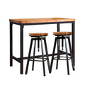 3pcs Industrial Bar Table and Bar Stools Set - Natural Wood