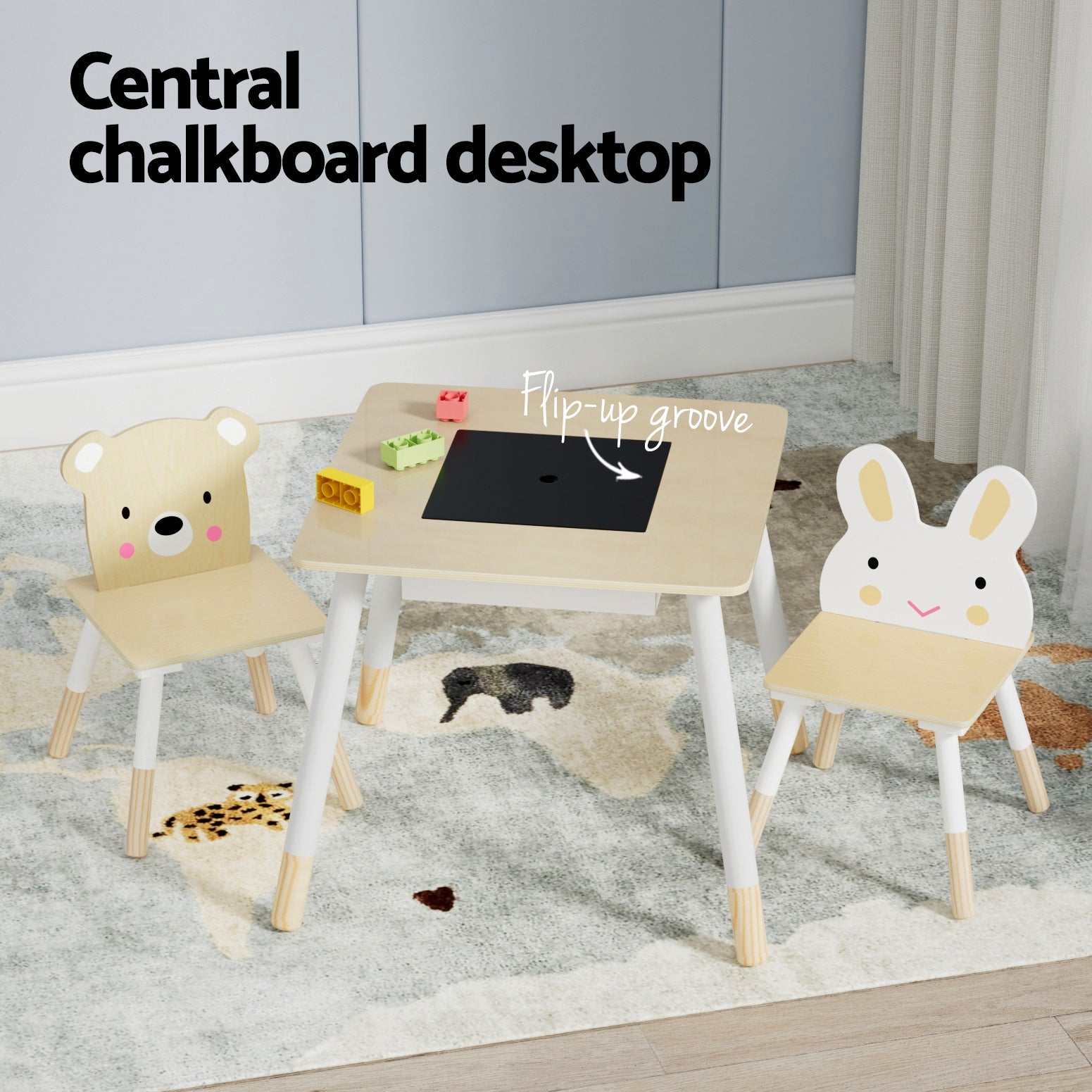 3PCS Kids Table and Chairs Set Activity Desk Chalkboard Toy Hidden Storage - Baby & Kids > Kid's Furniture - Rivercity House & Home Co. (ABN 18 642 972 209) - Affordable Modern Furniture Australia