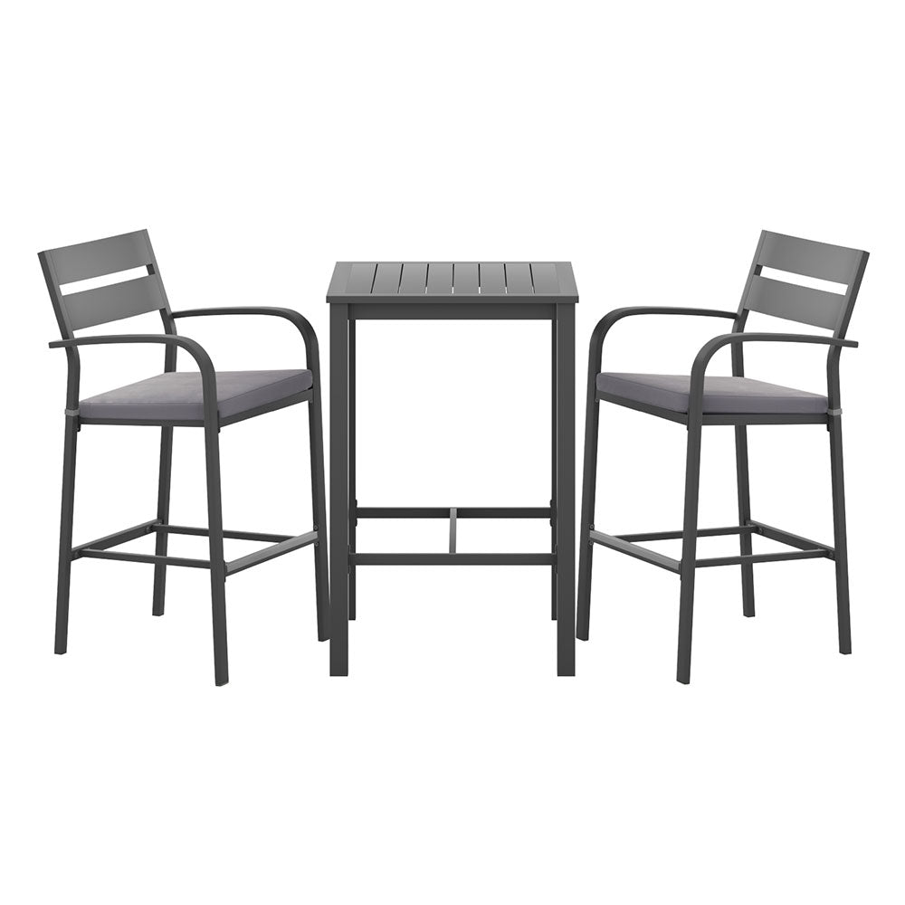 3Pcs Outdoor Bar Set Stools Dining Chairs Table Patio Aluminium Bistro Set Black - Furniture > Outdoor > Outdoor Dining Sets - Rivercity House & Home Co. (ABN 18 642 972 209) - Affordable Modern Furniture Australia