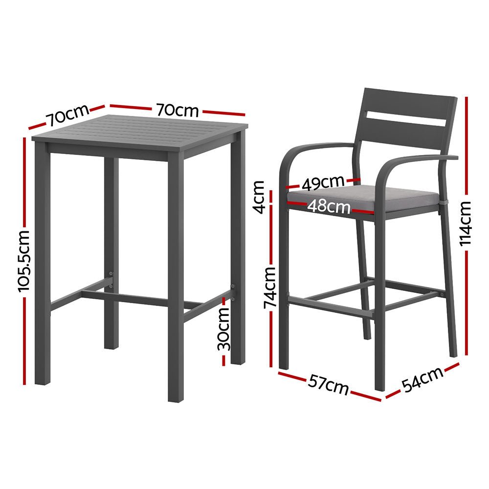 3Pcs Outdoor Bar Set Stools Dining Chairs Table Patio Aluminium Bistro Set Black - Furniture > Outdoor > Outdoor Dining Sets - Rivercity House & Home Co. (ABN 18 642 972 209) - Affordable Modern Furniture Australia