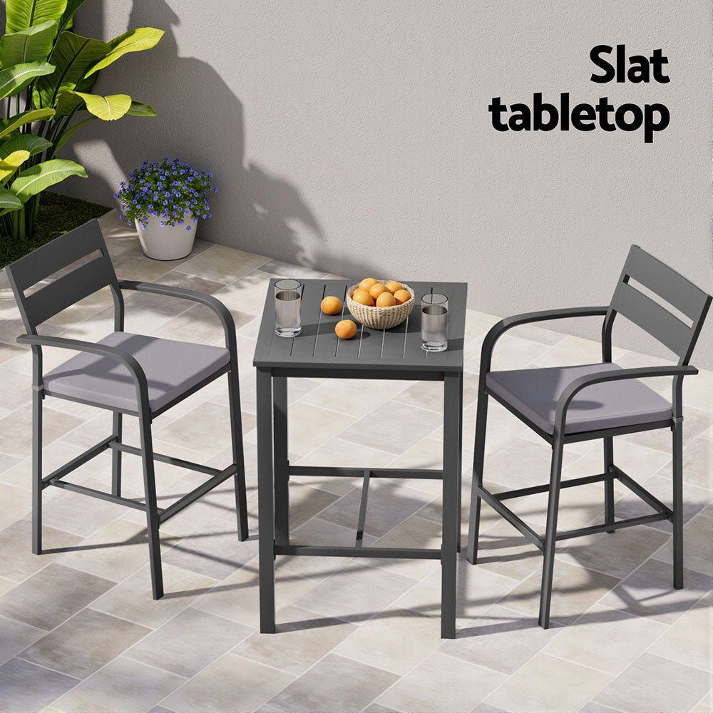 3Pcs Outdoor Bar Set Stools Dining Chairs Table Patio Aluminium Bistro Set Black - Furniture > Outdoor > Outdoor Dining Sets - Rivercity House & Home Co. (ABN 18 642 972 209) - Affordable Modern Furniture Australia