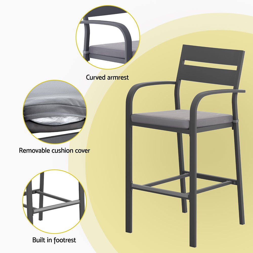 3Pcs Outdoor Bar Set Stools Dining Chairs Table Patio Aluminium Bistro Set Black - Furniture > Outdoor > Outdoor Dining Sets - Rivercity House & Home Co. (ABN 18 642 972 209) - Affordable Modern Furniture Australia