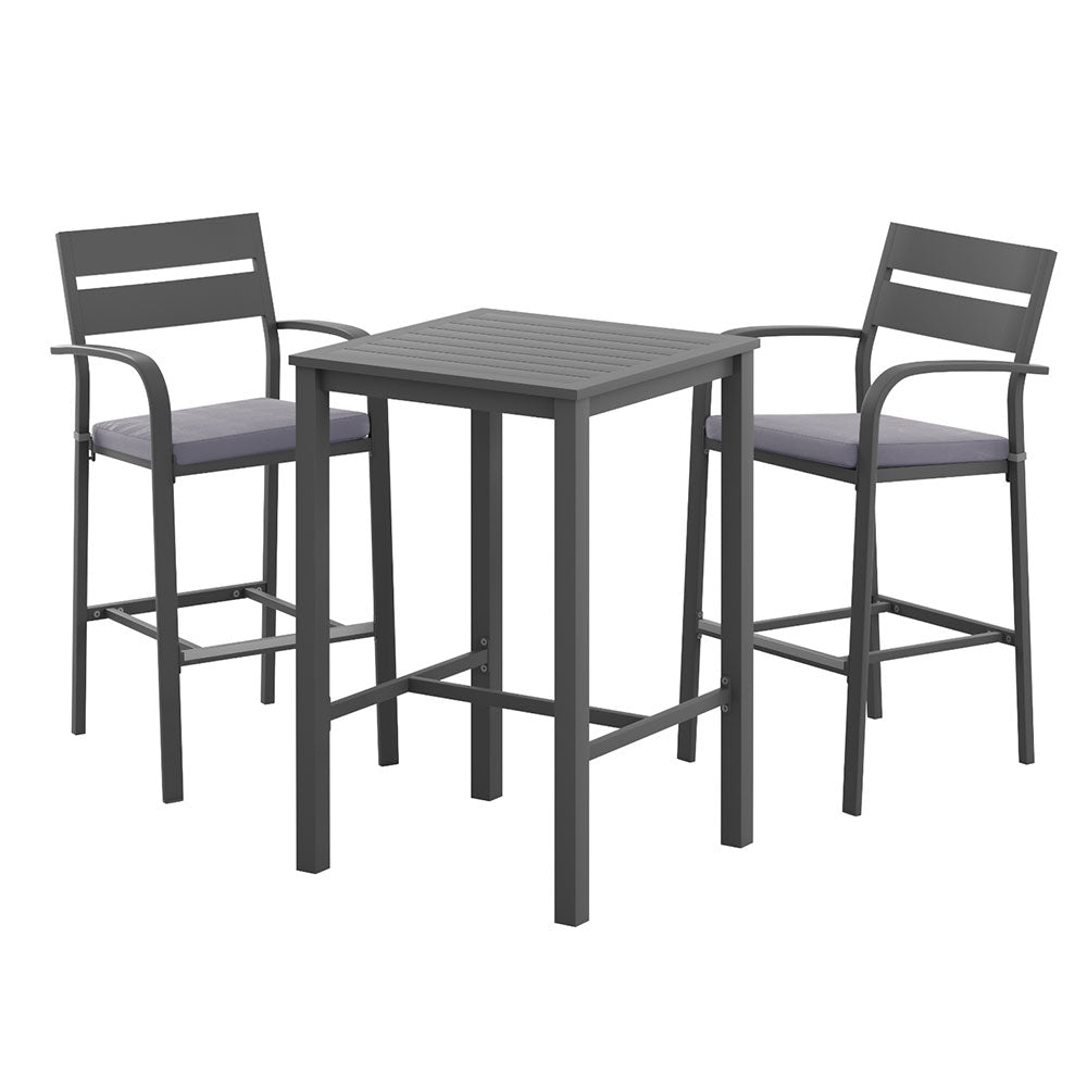 3Pcs Outdoor Bar Set Stools Dining Chairs Table Patio Aluminium Bistro Set Black - Furniture > Outdoor > Outdoor Dining Sets - Rivercity House & Home Co. (ABN 18 642 972 209) - Affordable Modern Furniture Australia