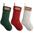 3PCS Personalised 16 Inch Knitted Christmas Stockings with Leather Patches - Red Green White