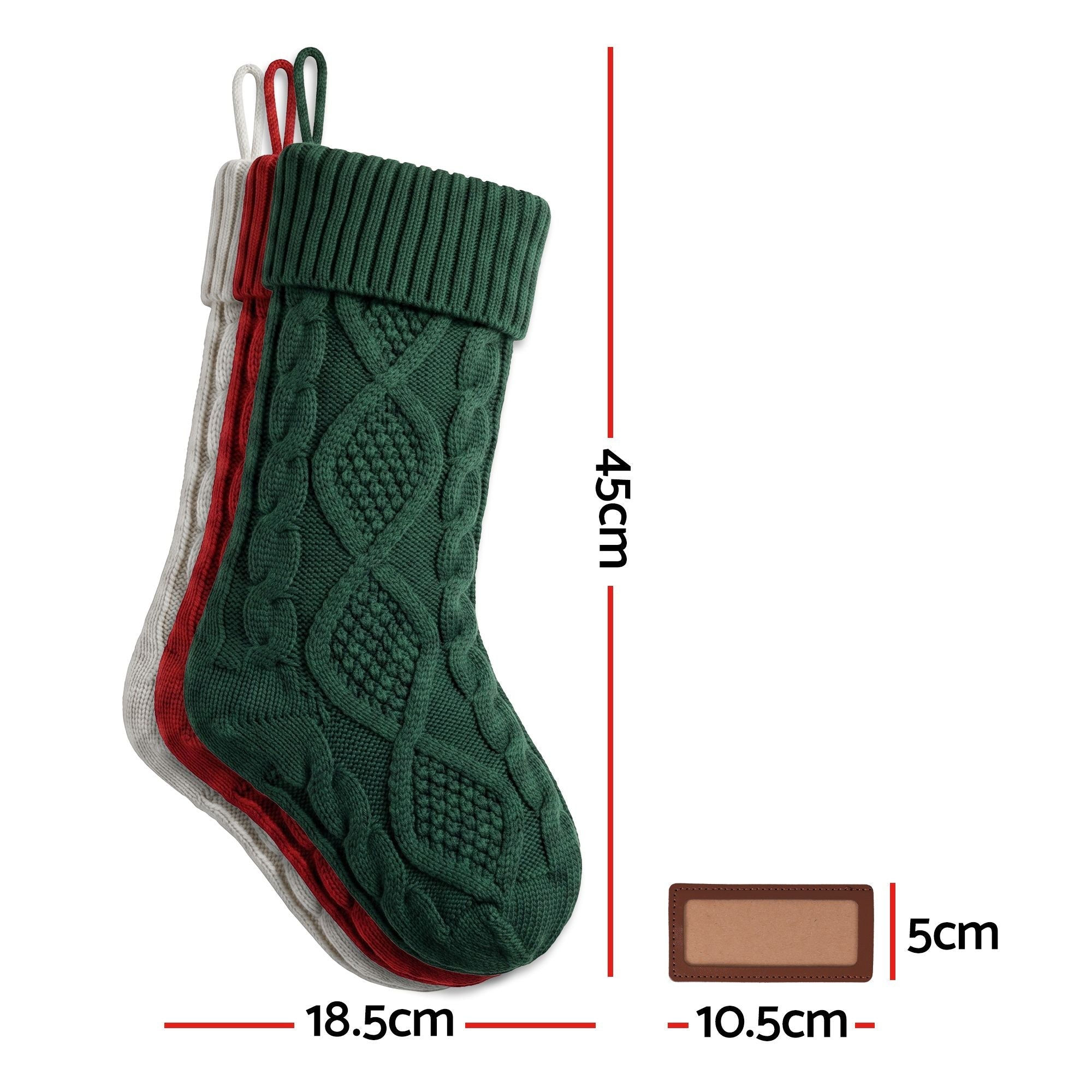 3PCS Personalized Christmas Stockings with Leather Patches 16 Inch Knitted Solid Colour Xmas Decor For Fireplace Mantel, Christmas Tree, Home Decoration & Holiday Party Displays - Occasions > Christmas > Christmas Decorations - Rivercity House & Home Co. (ABN 18 642 972 209) - Affordable Modern Furniture Australia