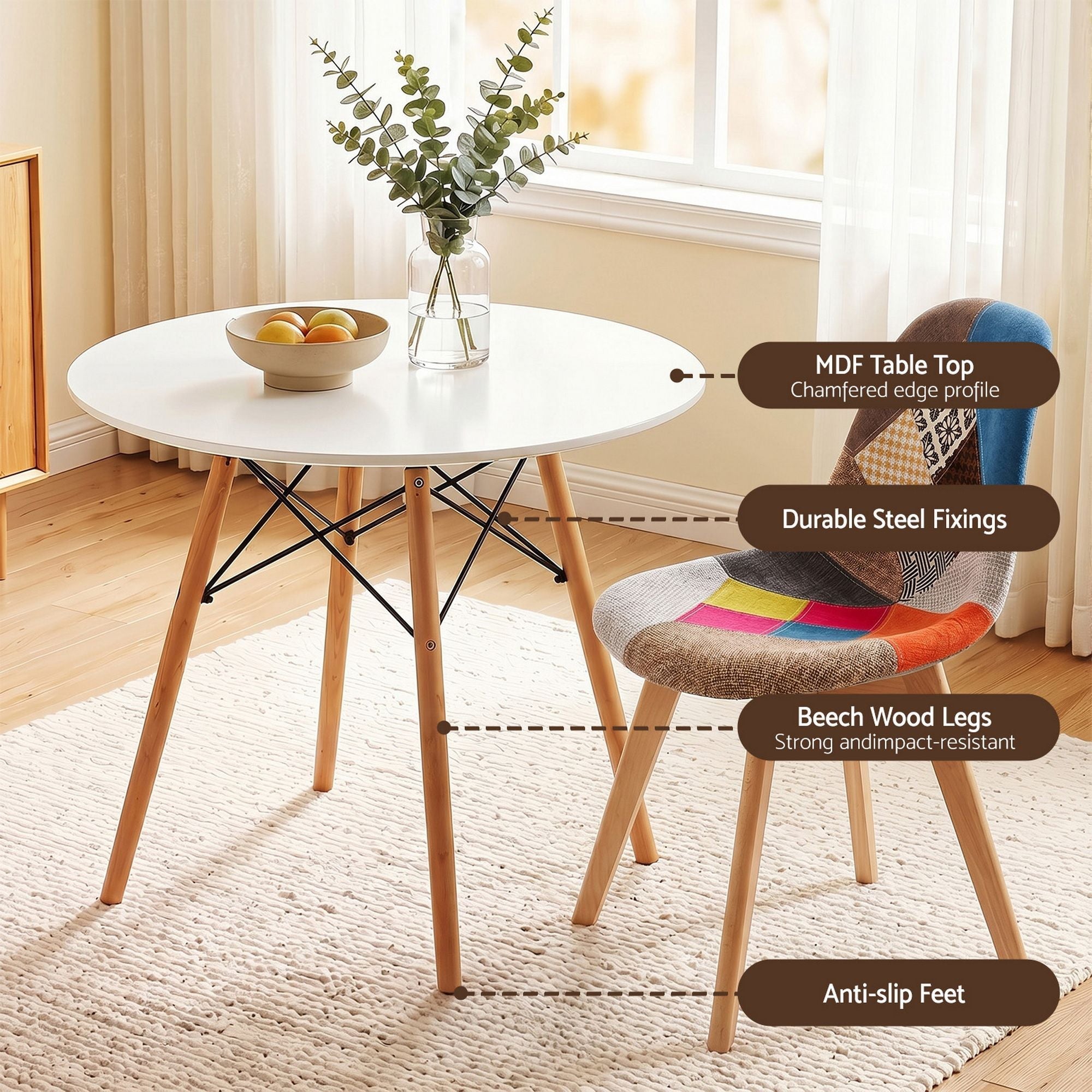 3PCS Round 2 Seater Dining Table and Chairs Set 90cm - White - Furniture > Dining > Dining Set - Rivercity House & Home Co. (ABN 18 642 972 209) - Affordable Modern Furniture Australia