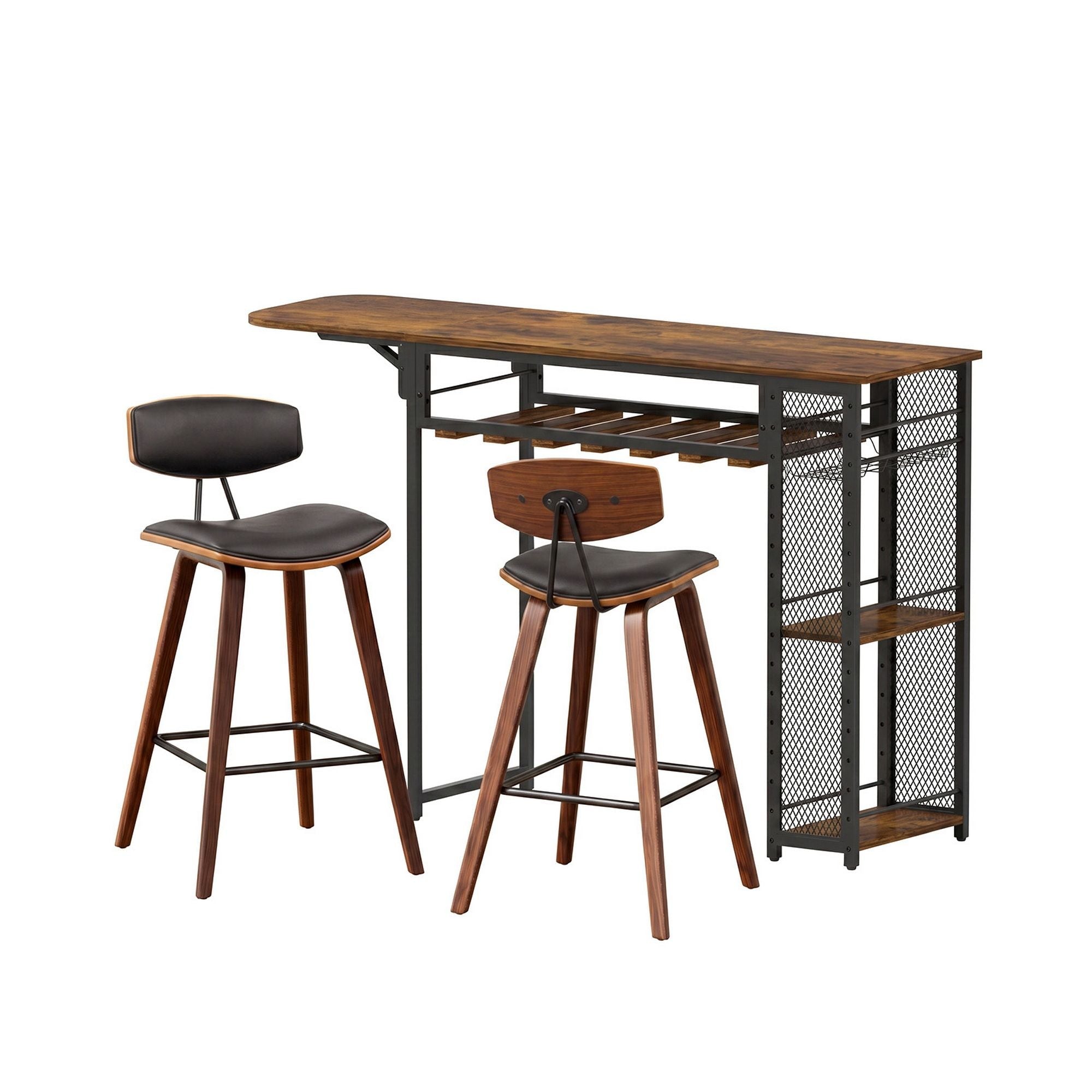 3PCS Solid Wood Bar Table and Stools Set for Kitchen Dining Cafe Pub - Walnut - Furniture > Bar Stools & Chairs > Table & Bar Stools - Rivercity House & Home Co. (ABN 18 642 972 209) - Affordable Modern Furniture Australia