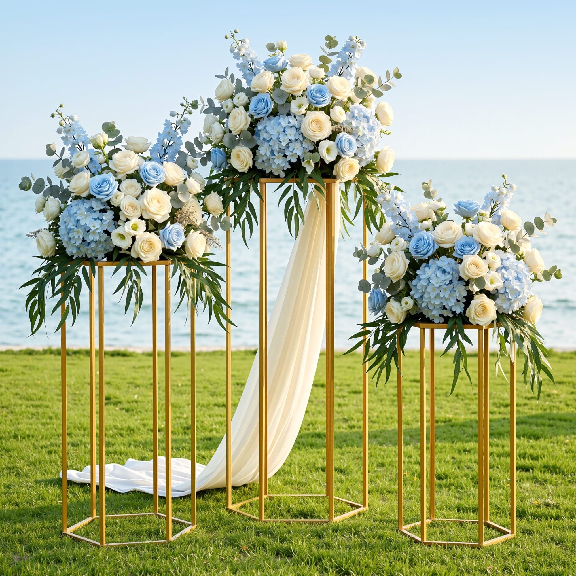 3Pcs Wedding Backdrop Pedestal Stand Gold Metal Hexagon Wedding Frame Plinth Pillars Table - Occasions > Wedding Accessories > Other Wedding Decorations - Rivercity House & Home Co. (ABN 18 642 972 209) - Affordable Modern Furniture Australia