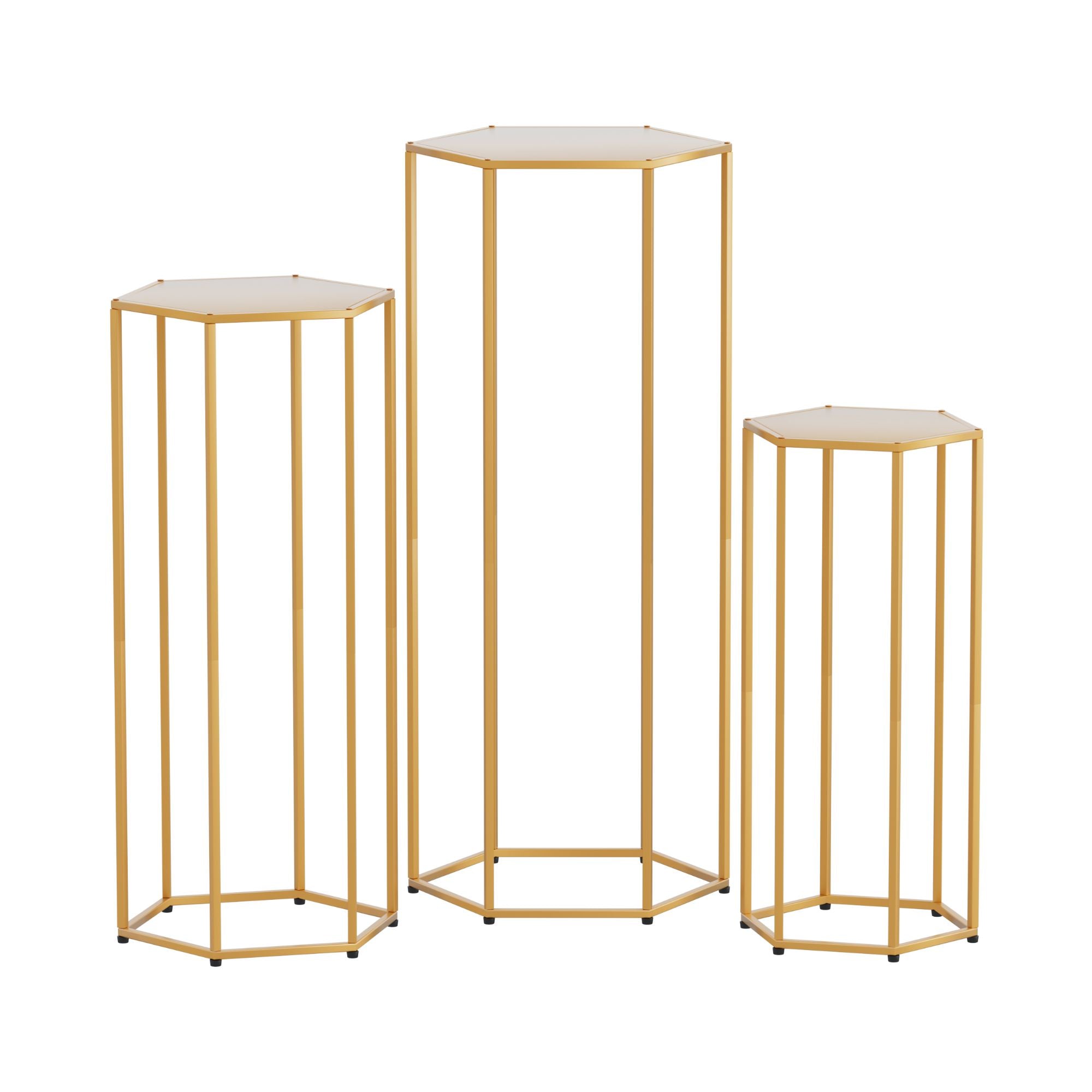 3Pcs Wedding Backdrop Pedestal Stand Gold Metal Hexagon Wedding Frame Plinth Pillars Table - Occasions > Wedding Accessories > Other Wedding Decorations - Rivercity House & Home Co. (ABN 18 642 972 209) - Affordable Modern Furniture Australia