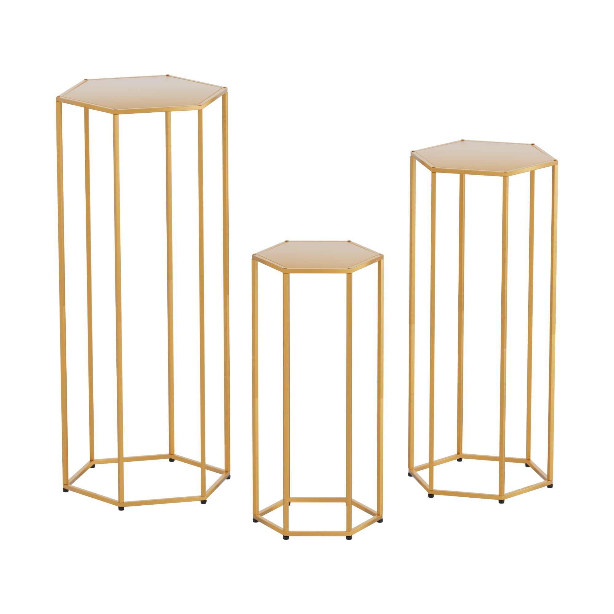 3Pcs Wedding Backdrop Pedestal Stand Gold Metal Hexagon Wedding Frame Plinth Pillars Table - Occasions > Wedding Accessories > Other Wedding Decorations - Rivercity House & Home Co. (ABN 18 642 972 209) - Affordable Modern Furniture Australia