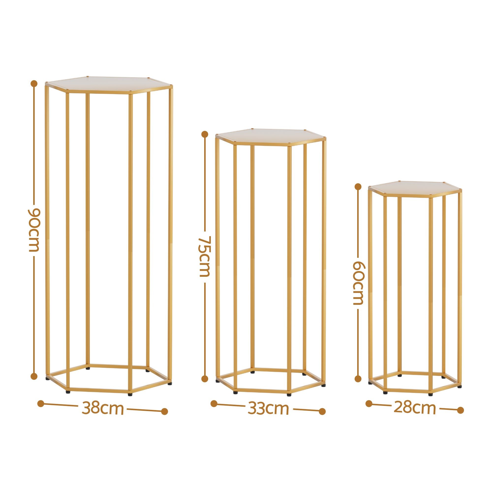 3Pcs Wedding Backdrop Pedestal Stand Gold Metal Hexagon Wedding Frame Plinth Pillars Table - Occasions > Wedding Accessories > Other Wedding Decorations - Rivercity House & Home Co. (ABN 18 642 972 209) - Affordable Modern Furniture Australia