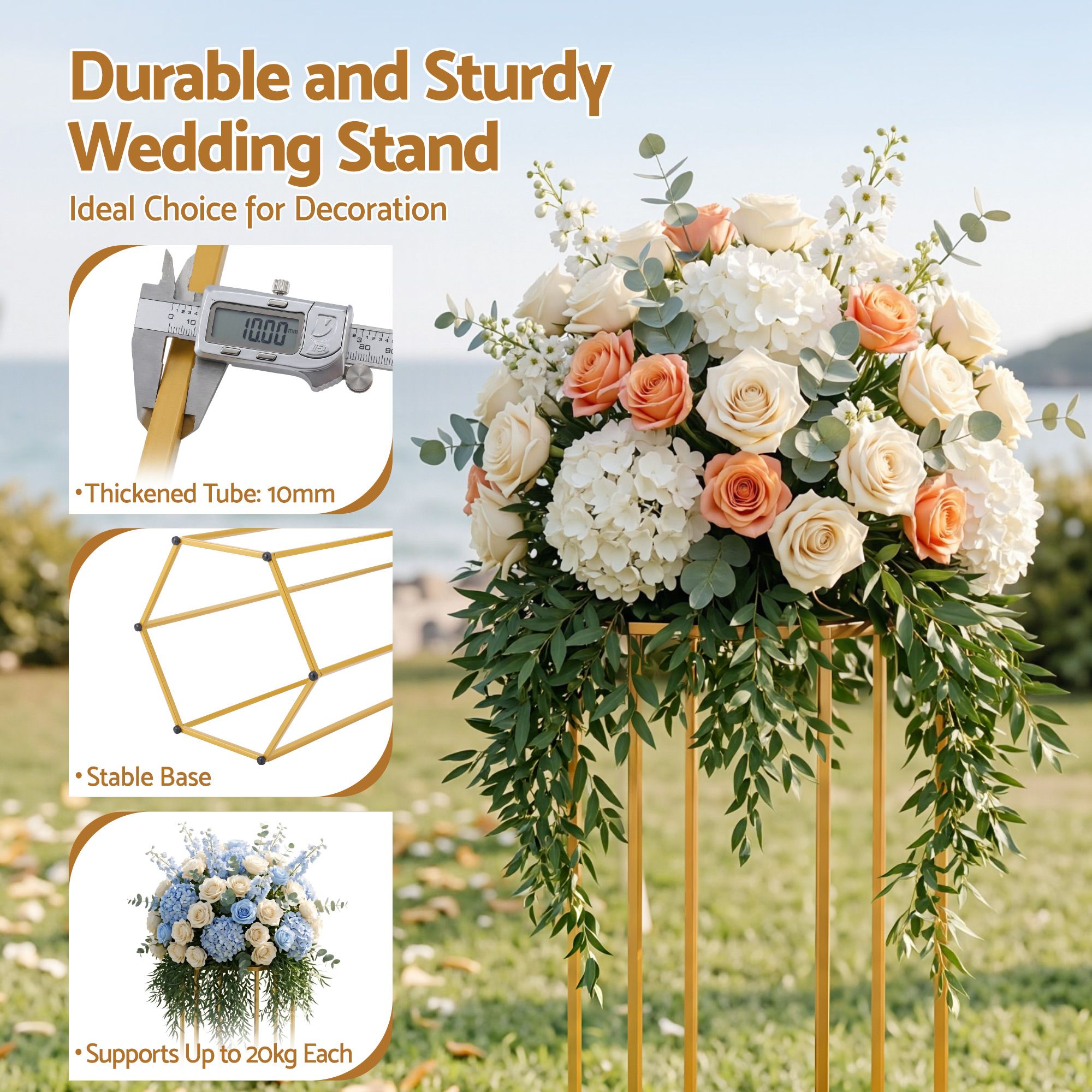 3Pcs Wedding Backdrop Pedestal Stand Gold Metal Hexagon Wedding Frame Plinth Pillars Table - Occasions > Wedding Accessories > Other Wedding Decorations - Rivercity House & Home Co. (ABN 18 642 972 209) - Affordable Modern Furniture Australia