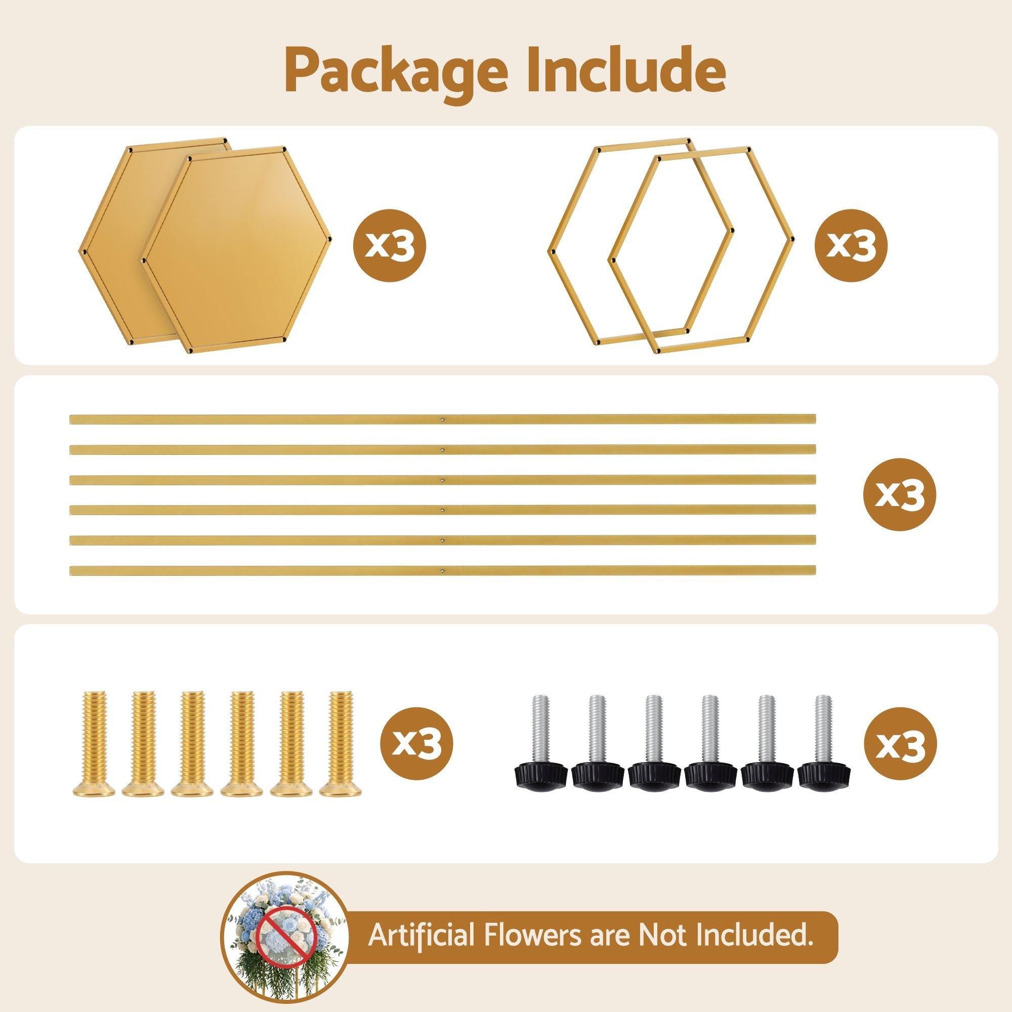 3Pcs Wedding Backdrop Pedestal Stand Gold Metal Hexagon Wedding Frame Plinth Pillars Table - Occasions > Wedding Accessories > Other Wedding Decorations - Rivercity House & Home Co. (ABN 18 642 972 209) - Affordable Modern Furniture Australia