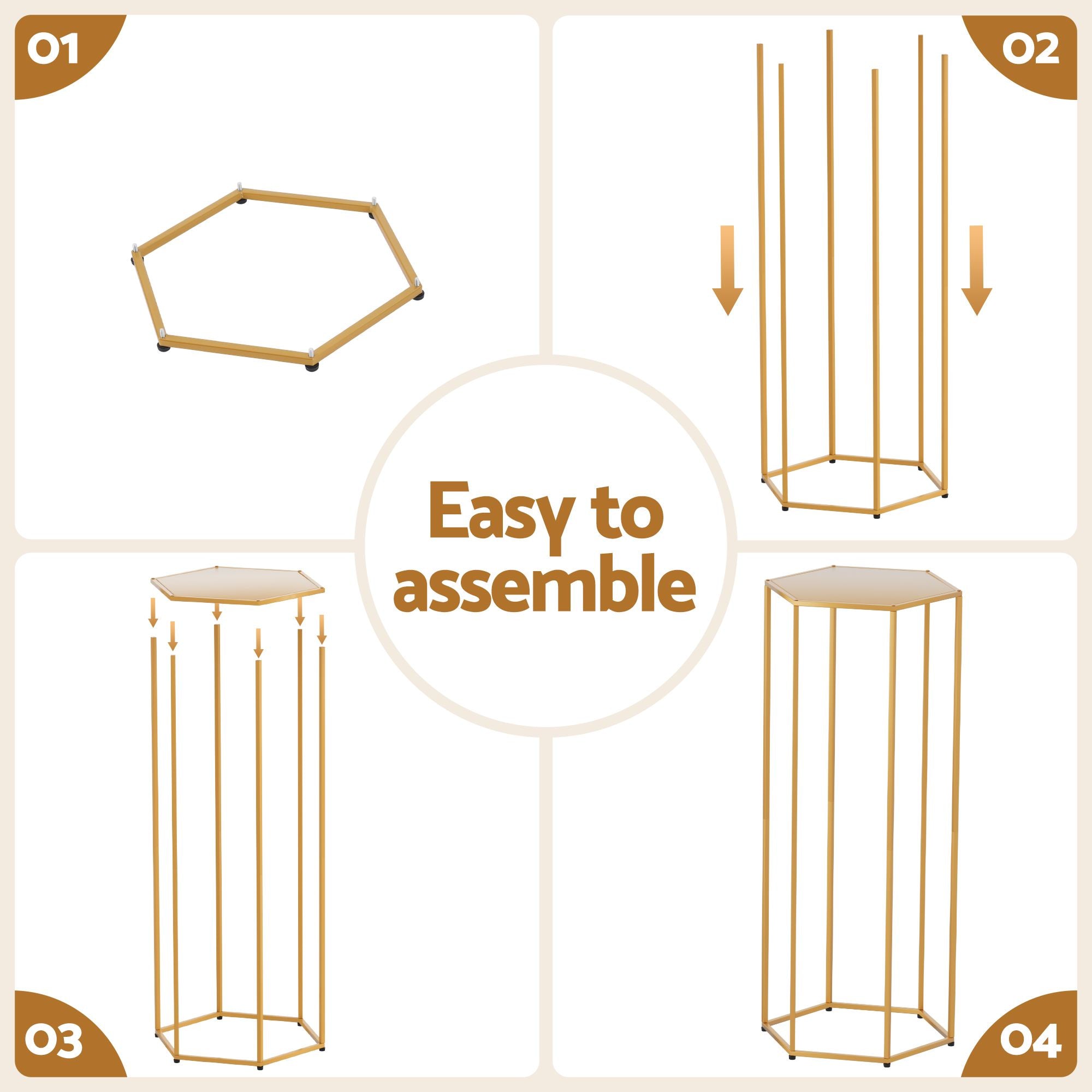 3Pcs Wedding Backdrop Pedestal Stand Gold Metal Hexagon Wedding Frame Plinth Pillars Table - Occasions > Wedding Accessories > Other Wedding Decorations - Rivercity House & Home Co. (ABN 18 642 972 209) - Affordable Modern Furniture Australia