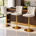 3x Adjustable Velvet Bar Stools with Nailhead Trim - Ivory
