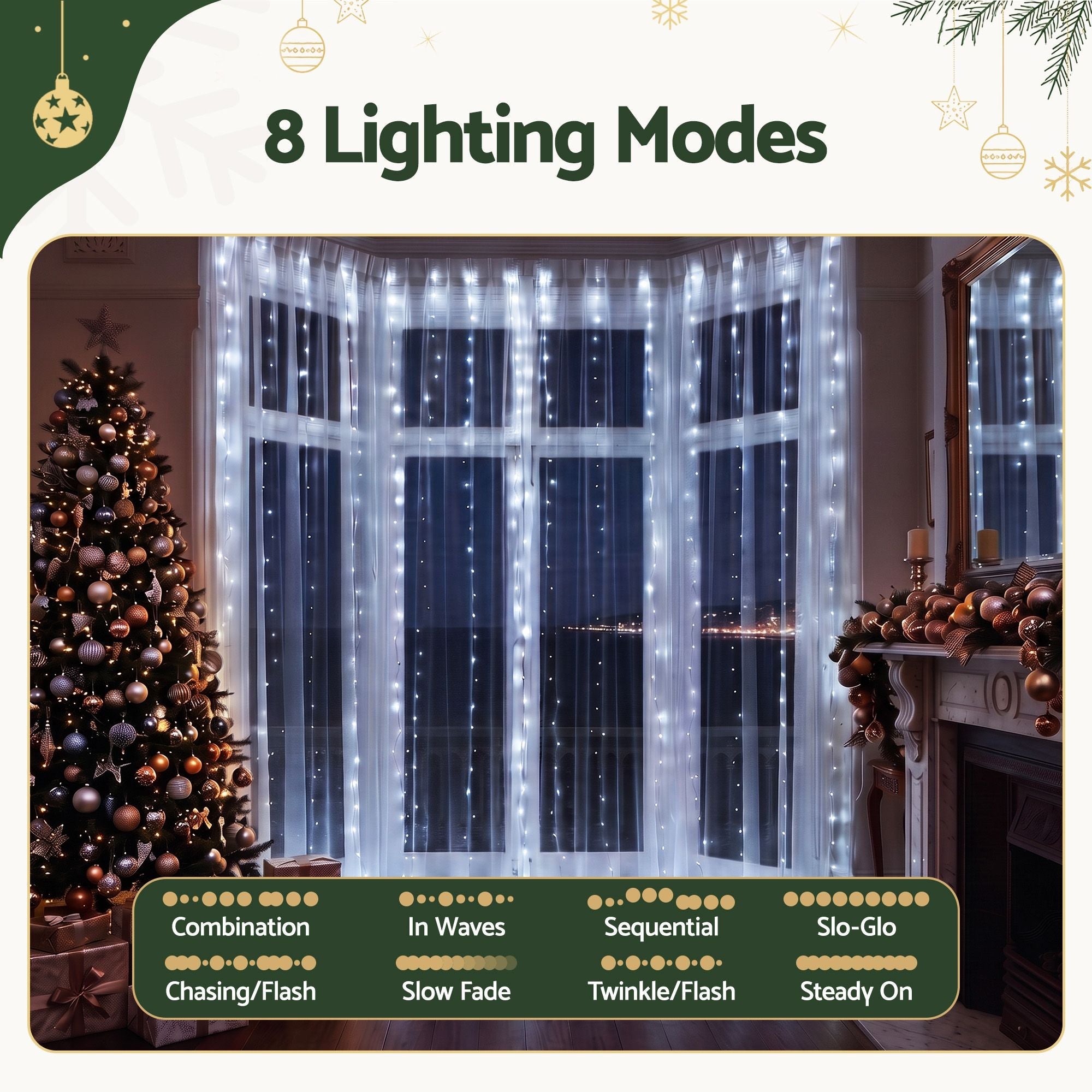3X3M Christmas Lights Curtain String Light 300 LED Cool White - Occasions > Christmas > Outdoor Decorations & Lights - Rivercity House & Home Co. (ABN 18 642 972 209) - Affordable Modern Furniture Australia