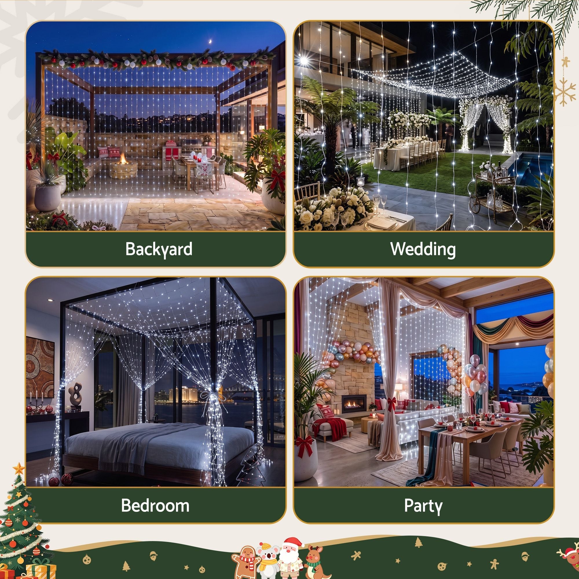 3X3M Christmas Lights Curtain String Light 300 LED Cool White - Occasions > Christmas > Outdoor Decorations & Lights - Rivercity House & Home Co. (ABN 18 642 972 209) - Affordable Modern Furniture Australia