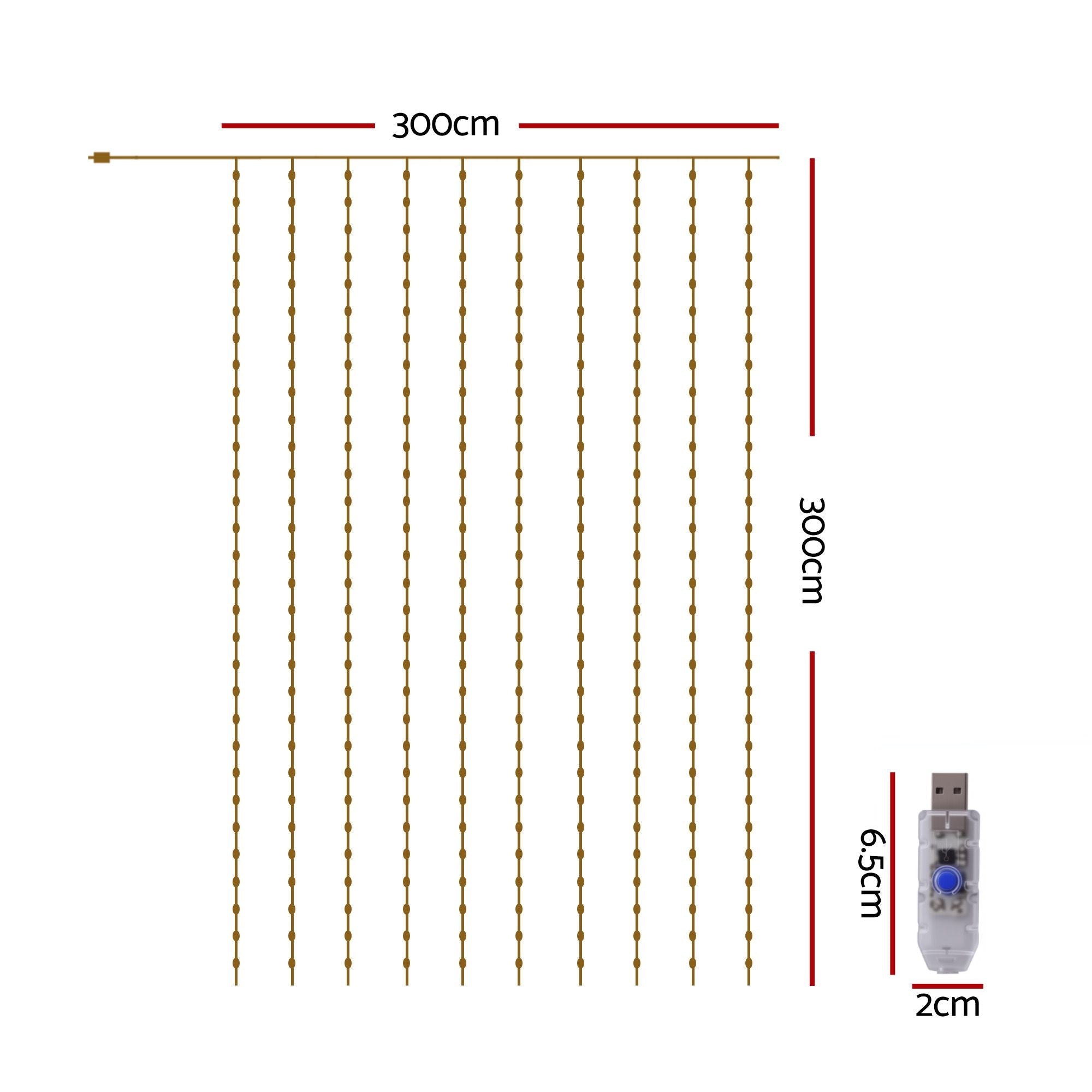 3X3M Christmas Lights Curtain String Light 300 LED Cool White - Occasions > Christmas > Outdoor Decorations & Lights - Rivercity House & Home Co. (ABN 18 642 972 209) - Affordable Modern Furniture Australia