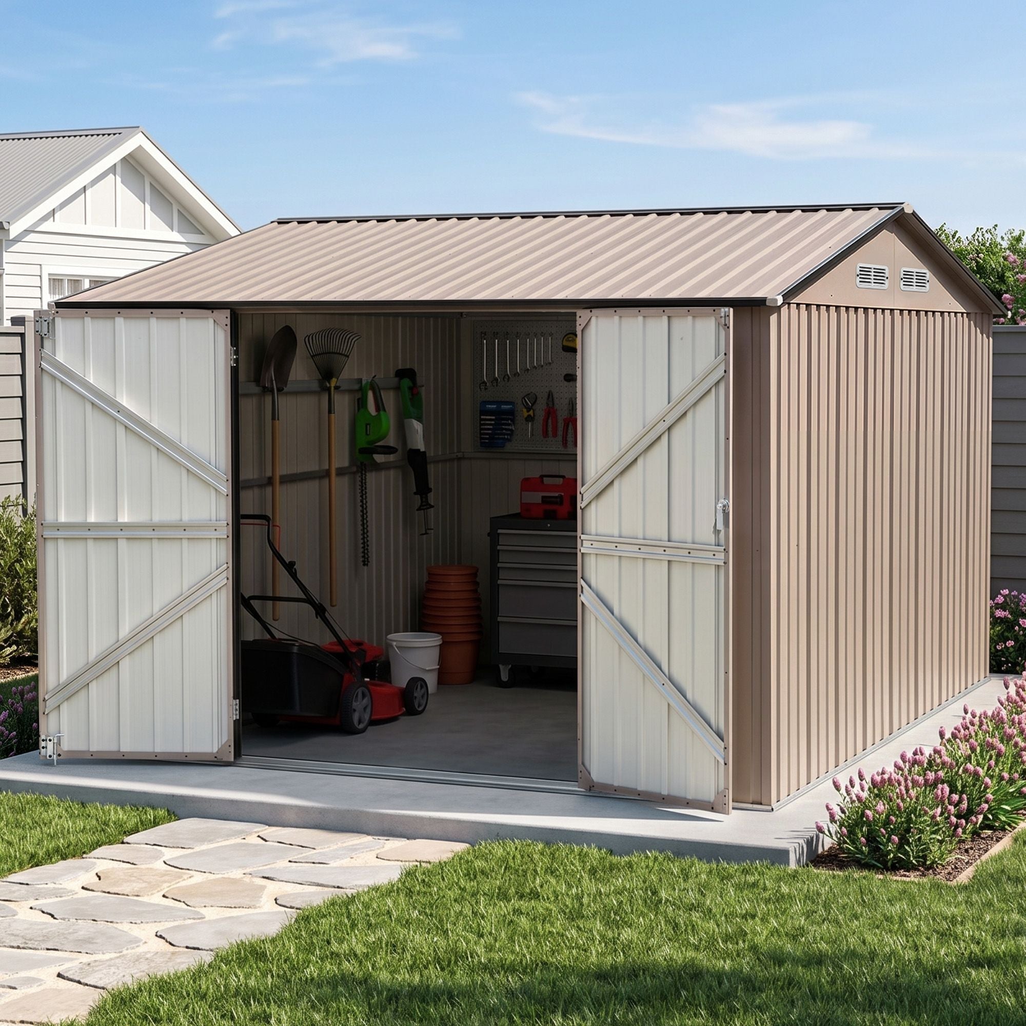 3x3m Outdoor Garden Tool Storage Shed with Lockable Doors - Brown - Home & Garden > Storage > Sheds - Rivercity House & Home Co. (ABN 18 642 972 209) - Affordable Modern Furniture Australia