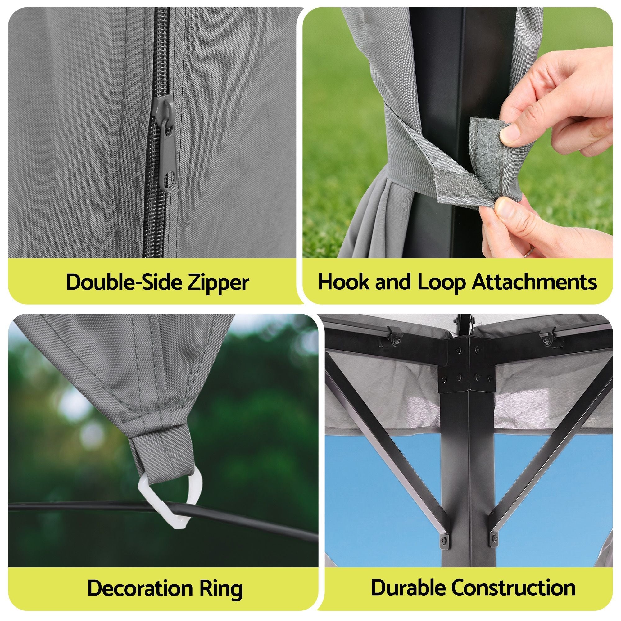 3x3m Outdoor Steel Frame Gazebo Canopy with Curtains and Mosquito Netting - Grey - Home & Garden > Shading > Canopies & Gazebos - Rivercity House & Home Co. (ABN 18 642 972 209) - Affordable Modern Furniture Australia