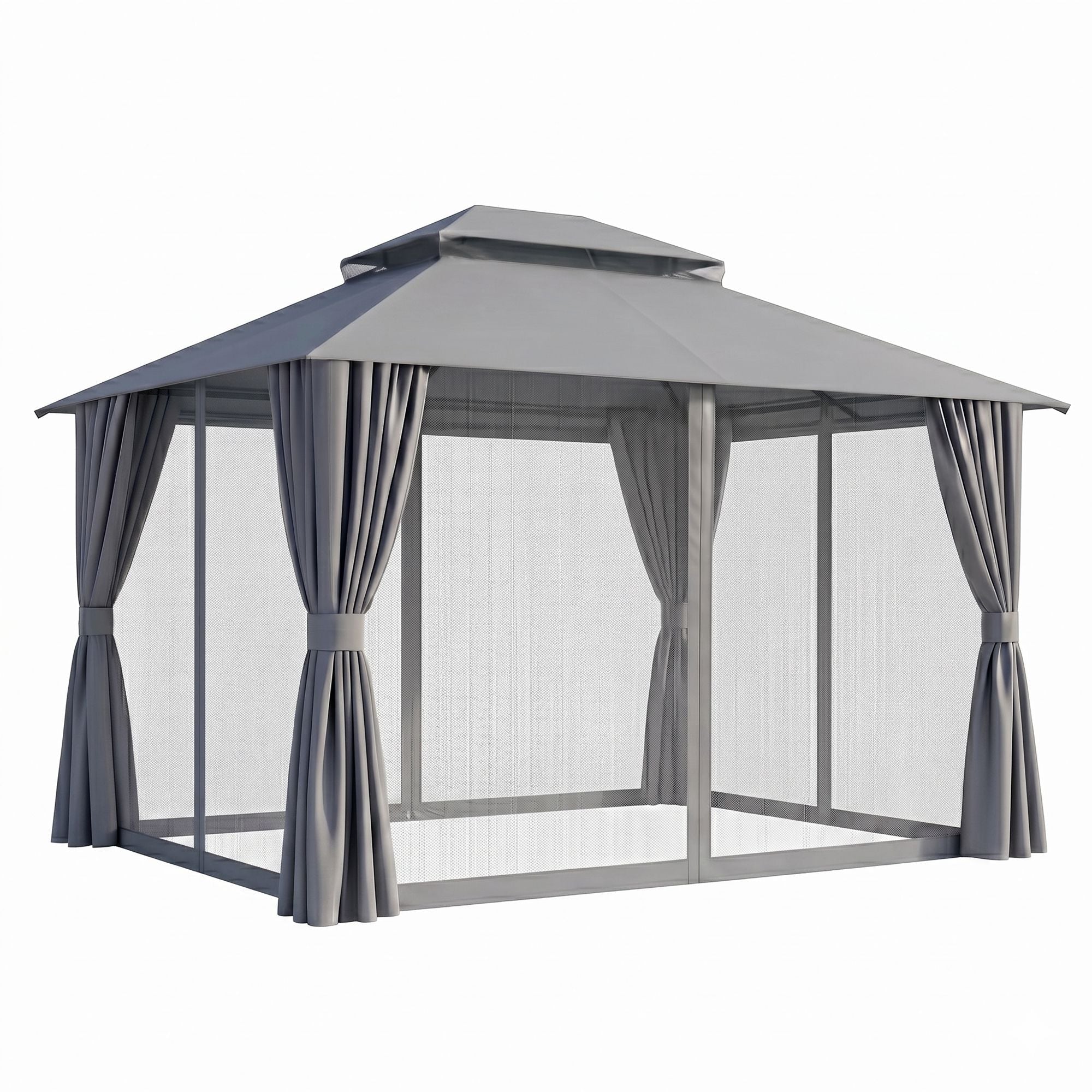 3x3m Outdoor Steel Frame Gazebo Canopy with Curtains and Mosquito Netting - Grey - Home & Garden > Shading > Canopies & Gazebos - Rivercity House & Home Co. (ABN 18 642 972 209) - Affordable Modern Furniture Australia