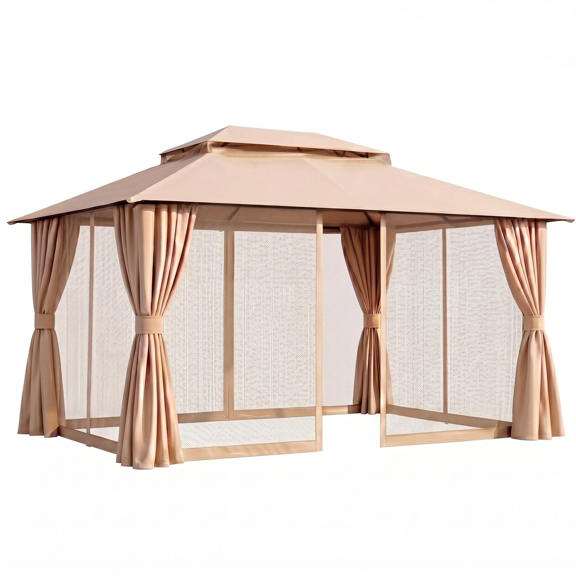 3x4m Outdoor Steel Frame Gazebo Canopy with Curtains and Mosquito Netting - Beige - Home & Garden > Shading > Canopies & Gazebos - Rivercity House & Home Co. (ABN 18 642 972 209) - Affordable Modern Furniture Australia