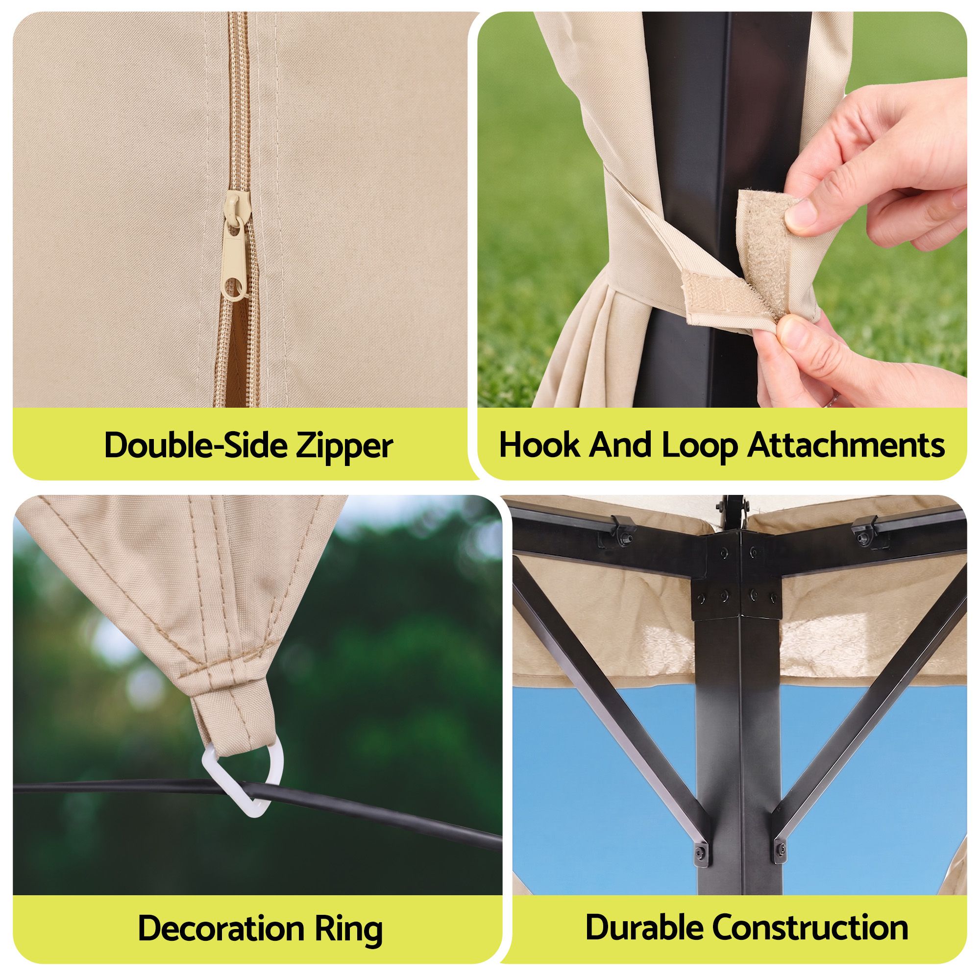 3x4m Outdoor Steel Frame Gazebo Canopy with Curtains and Mosquito Netting - Beige - Home & Garden > Shading > Canopies & Gazebos - Rivercity House & Home Co. (ABN 18 642 972 209) - Affordable Modern Furniture Australia