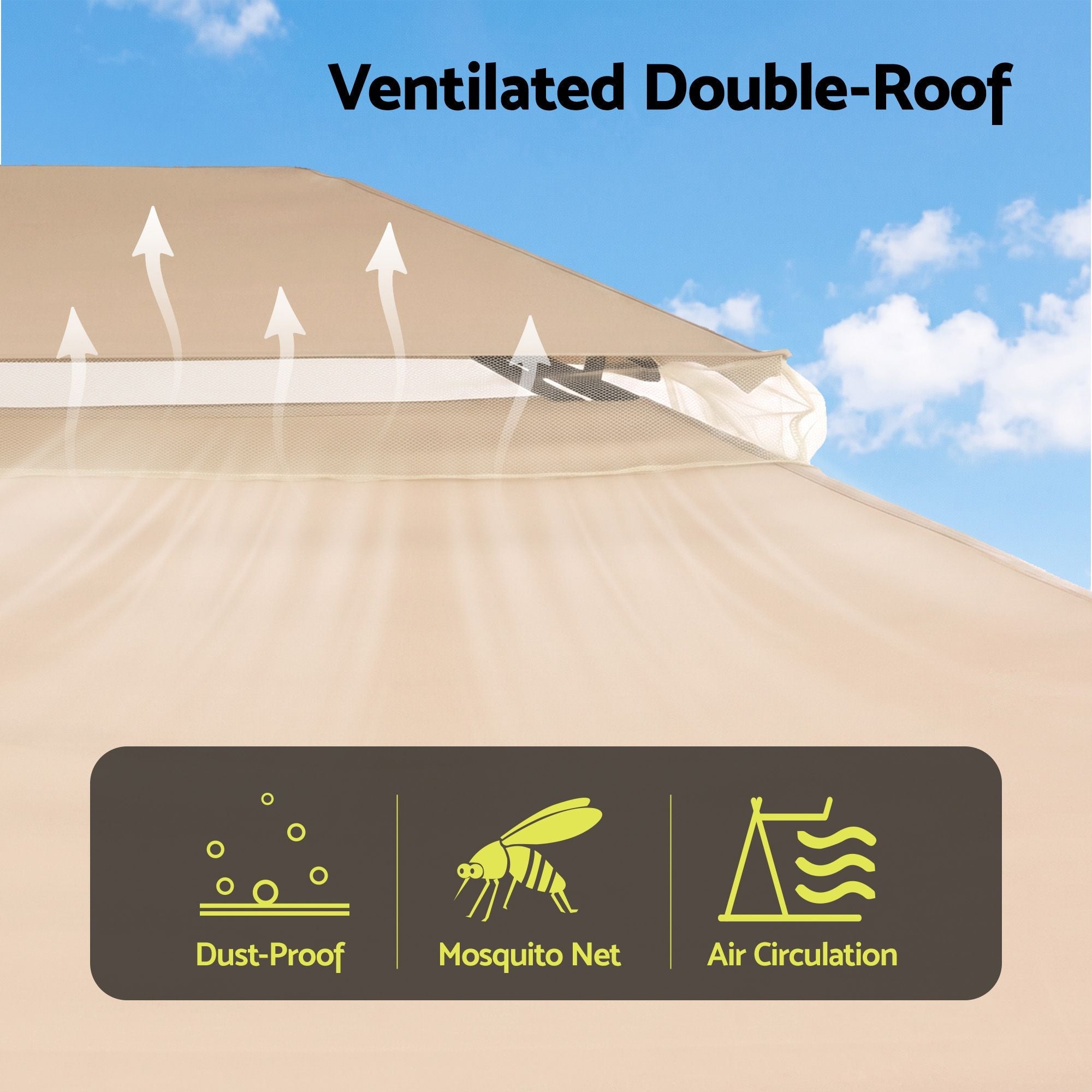 3x4m Outdoor Steel Frame Gazebo Canopy with Curtains and Mosquito Netting - Beige - Home & Garden > Shading > Canopies & Gazebos - Rivercity House & Home Co. (ABN 18 642 972 209) - Affordable Modern Furniture Australia
