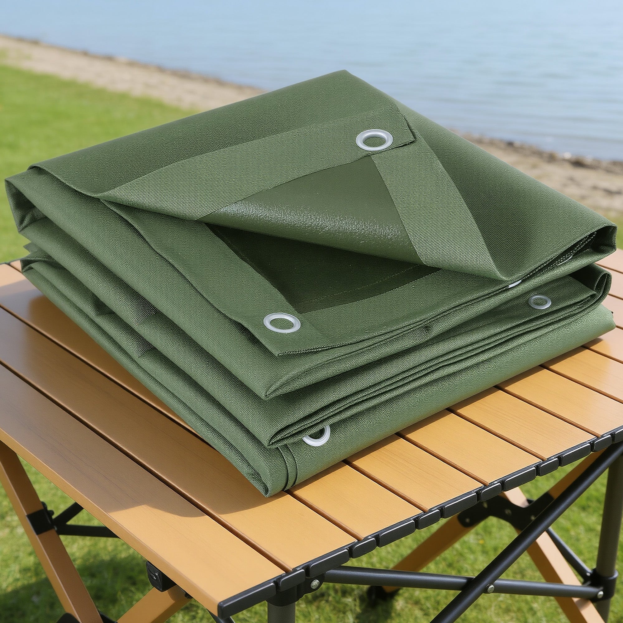 3x4m Heavy Duty 600GSM Water Resistant Camping Tarp Green + Free