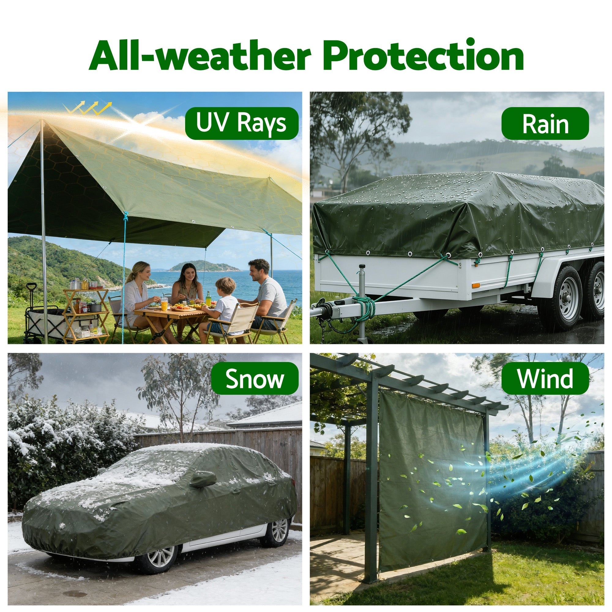3x4m Tarp Tarpaulin 600GSM Camping Canvas Heavy Duty Water Resistant - Outdoor Recreation > Camping > Caravan Accessories - Rivercity House & Home Co. (ABN 18 642 972 209) - Affordable Modern Furniture Australia