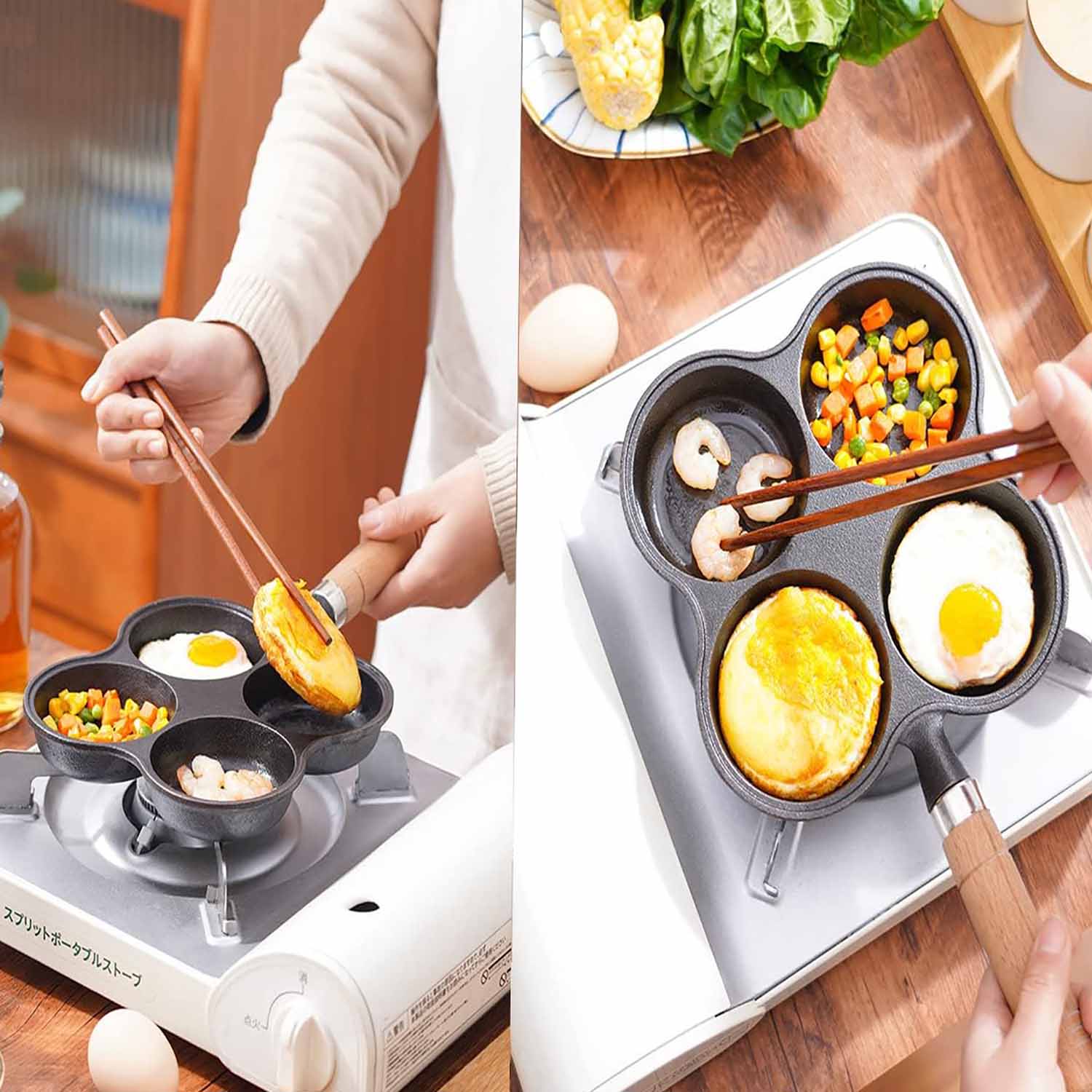 4 Cup Cast Iron Egg Frying Pan Divided Egg Skillet Pan Fried Egg Pan Cooker Pancake Egg Fryer - Home & Garden > Kitchenware > Skillets & Frying Pans - Rivercity House & Home Co. (ABN 18 642 972 209) - Affordable Modern Furniture Australia